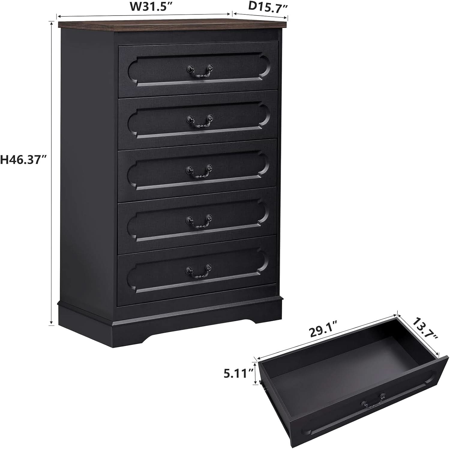 Premium Charcoal Farmhouse Dresser With Five Drawers