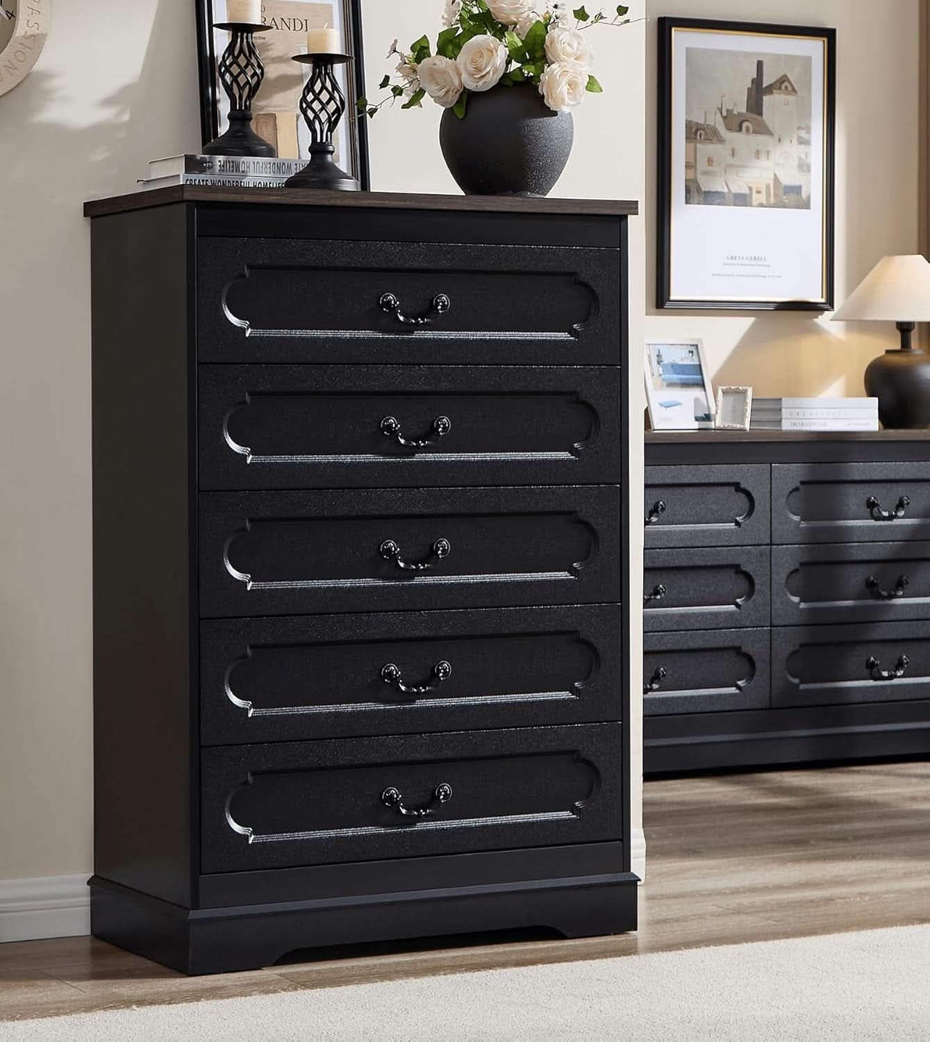 Premium Charcoal Farmhouse Dresser With Five Drawers