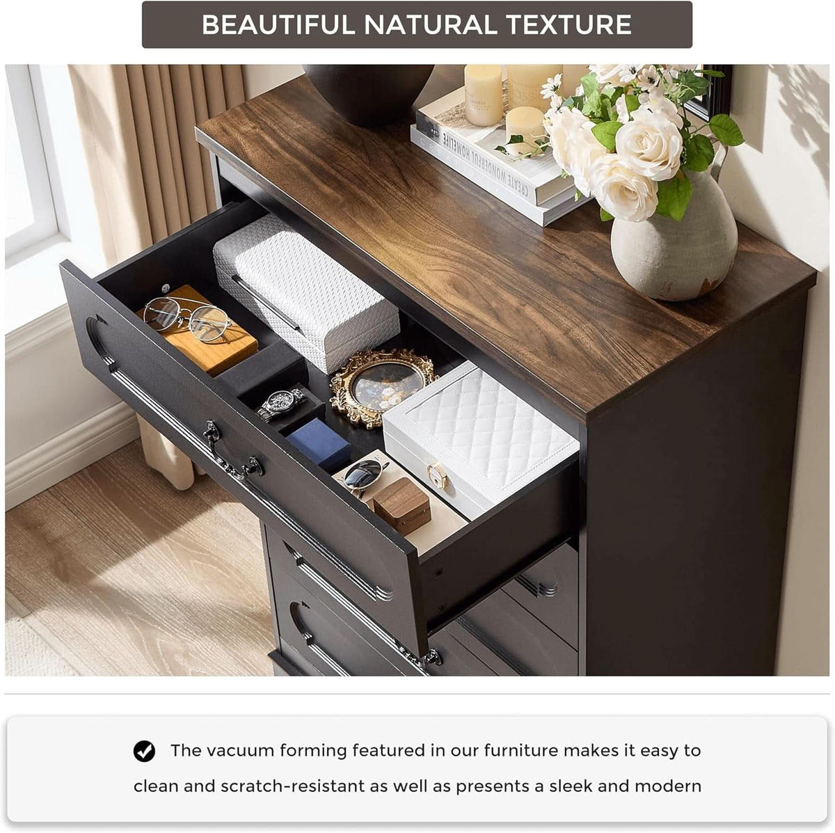 Premium Charcoal Farmhouse Dresser With Five Drawers