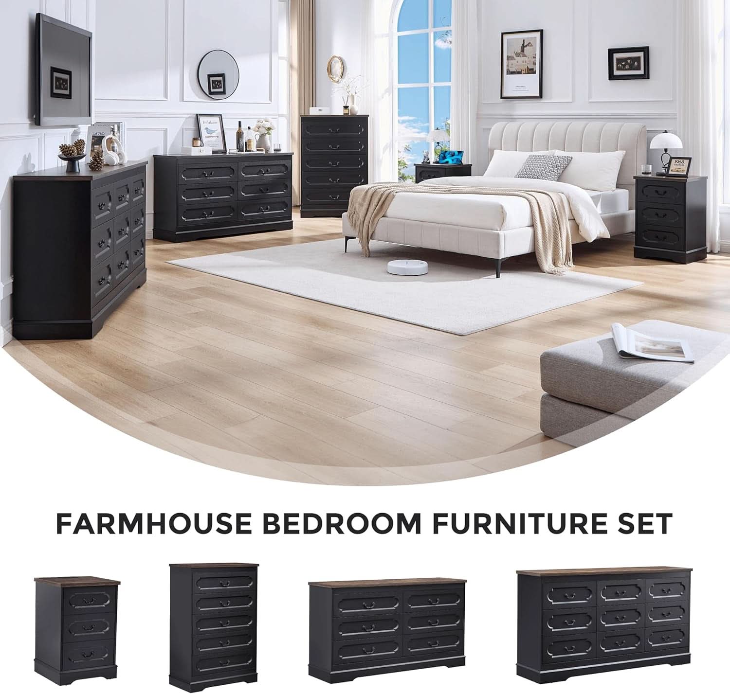 Premium Charcoal Farmhouse Dresser With Five Drawers