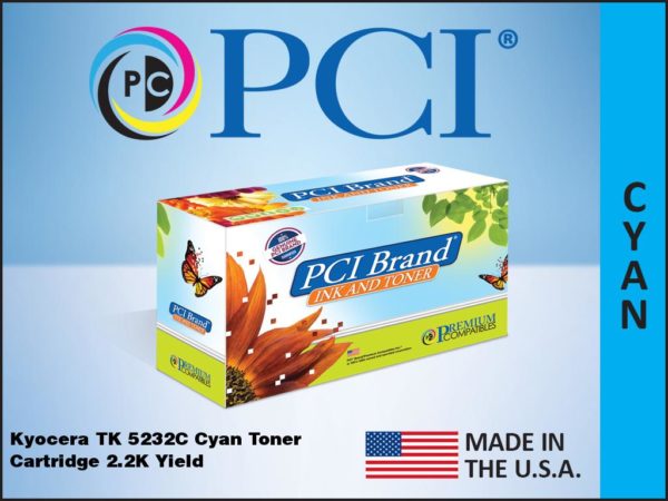Premium Compatibles TK-5232C-PCI Laser Toner Cartridge - Alternative for Kyocera TK-5232C, TK5232C, 1T02R9CUS0 - Cyan - 1 / Pack