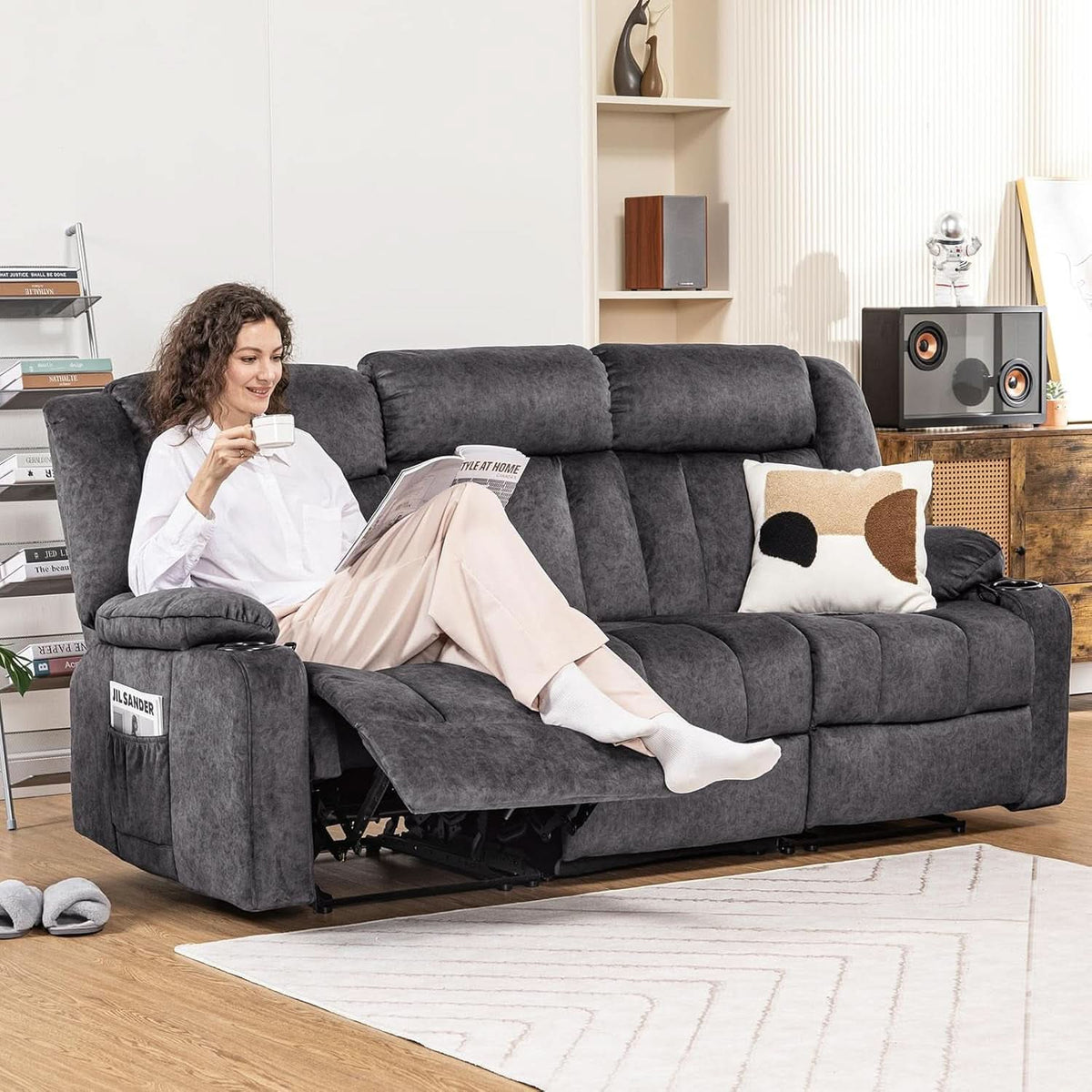 Premium Fabric Loveseat Manual Recliner With Bluetooth