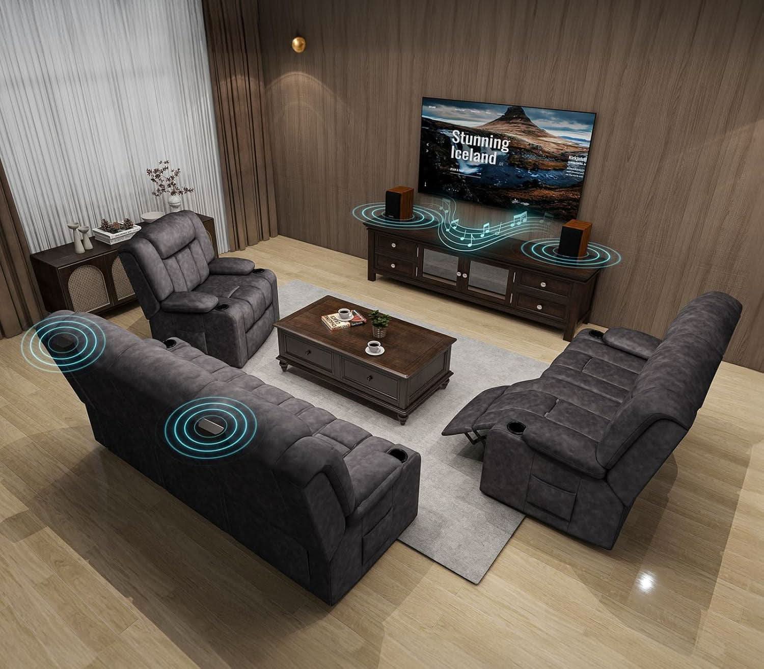 Premium Fabric Loveseat Manual Recliner With Bluetooth