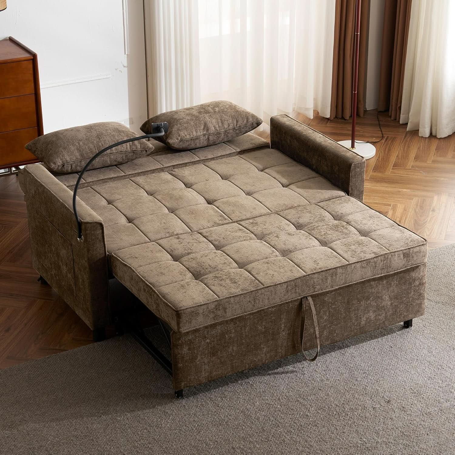 Premium Grade Ultra Chenille Sleeper Sofa With USB Ports
