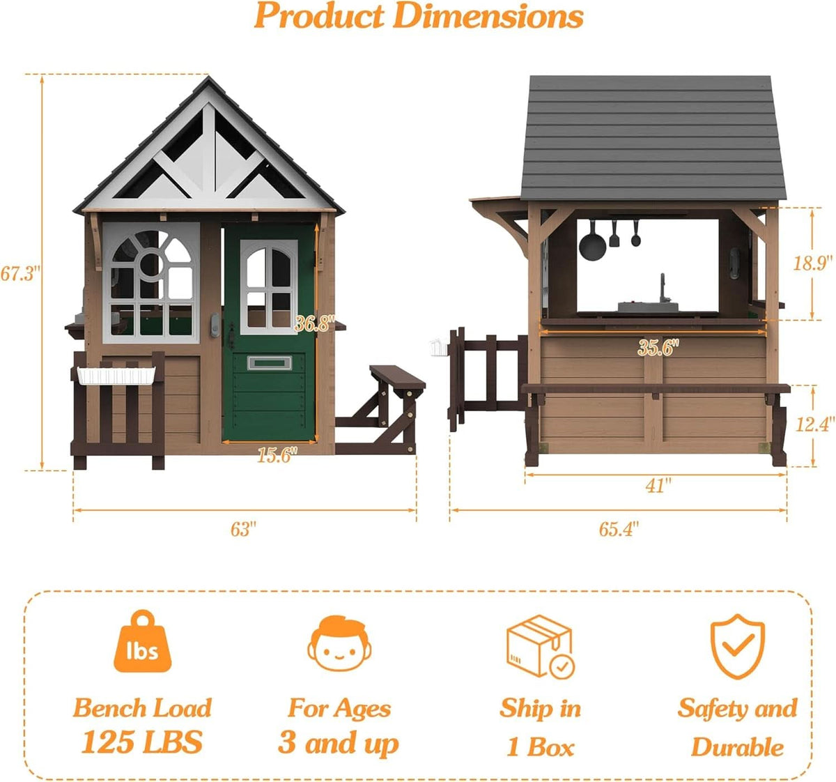 Premium Large Fir Wood Outdoor Playhouse DutchDoor