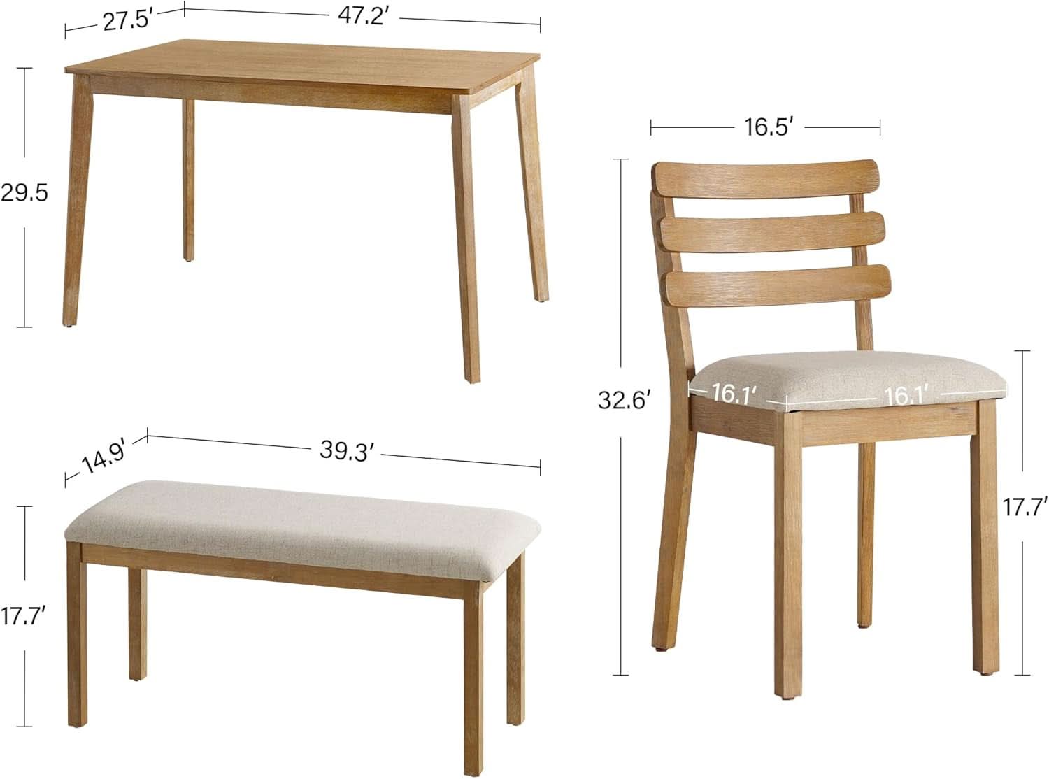 Premium Solid Wood Farmhouse Dining Table Set For Four
