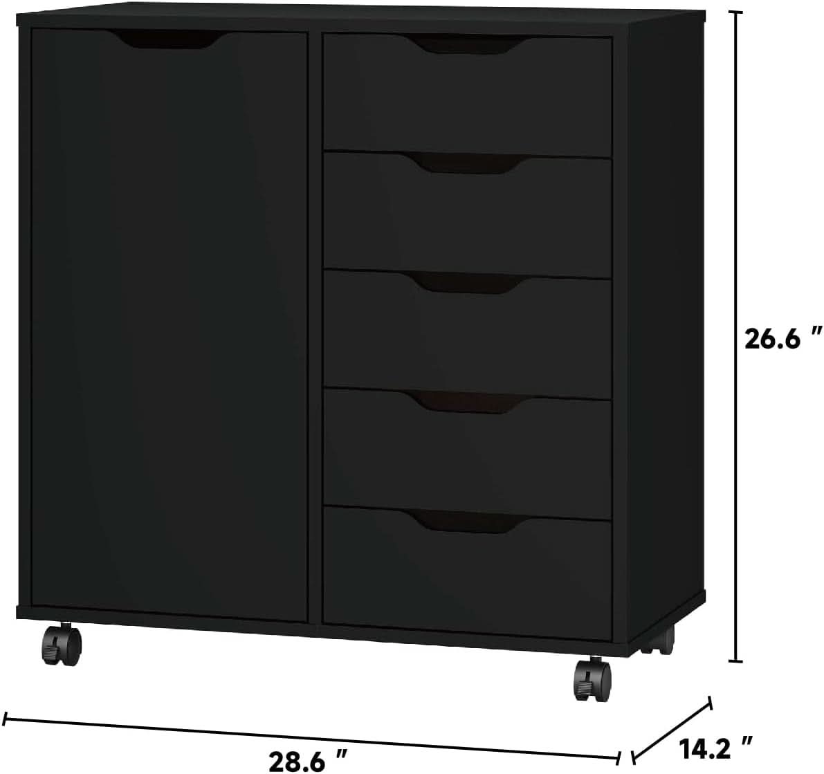 Premium SolidWood Black Five Drawer Interlocking Chest