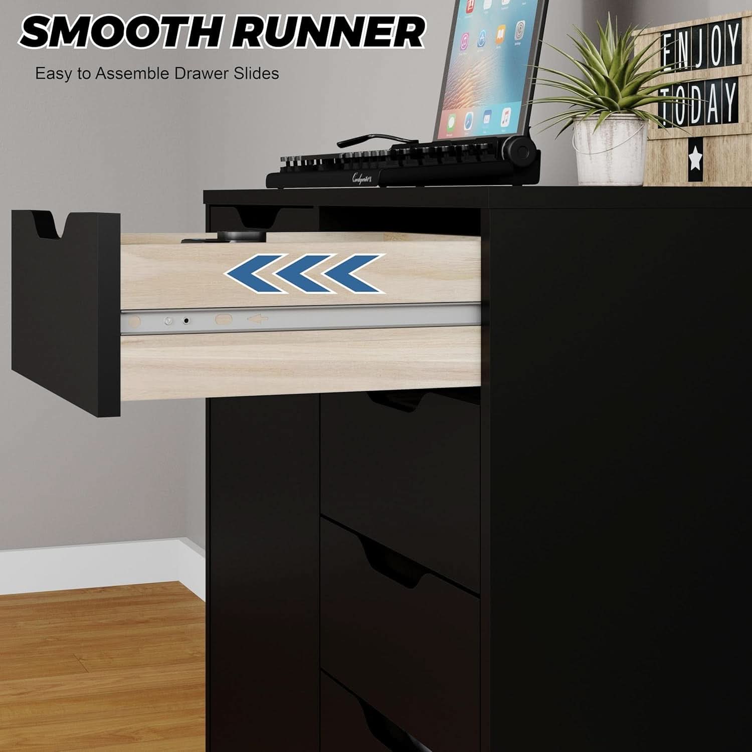 Premium SolidWood Black Five Drawer Interlocking Chest