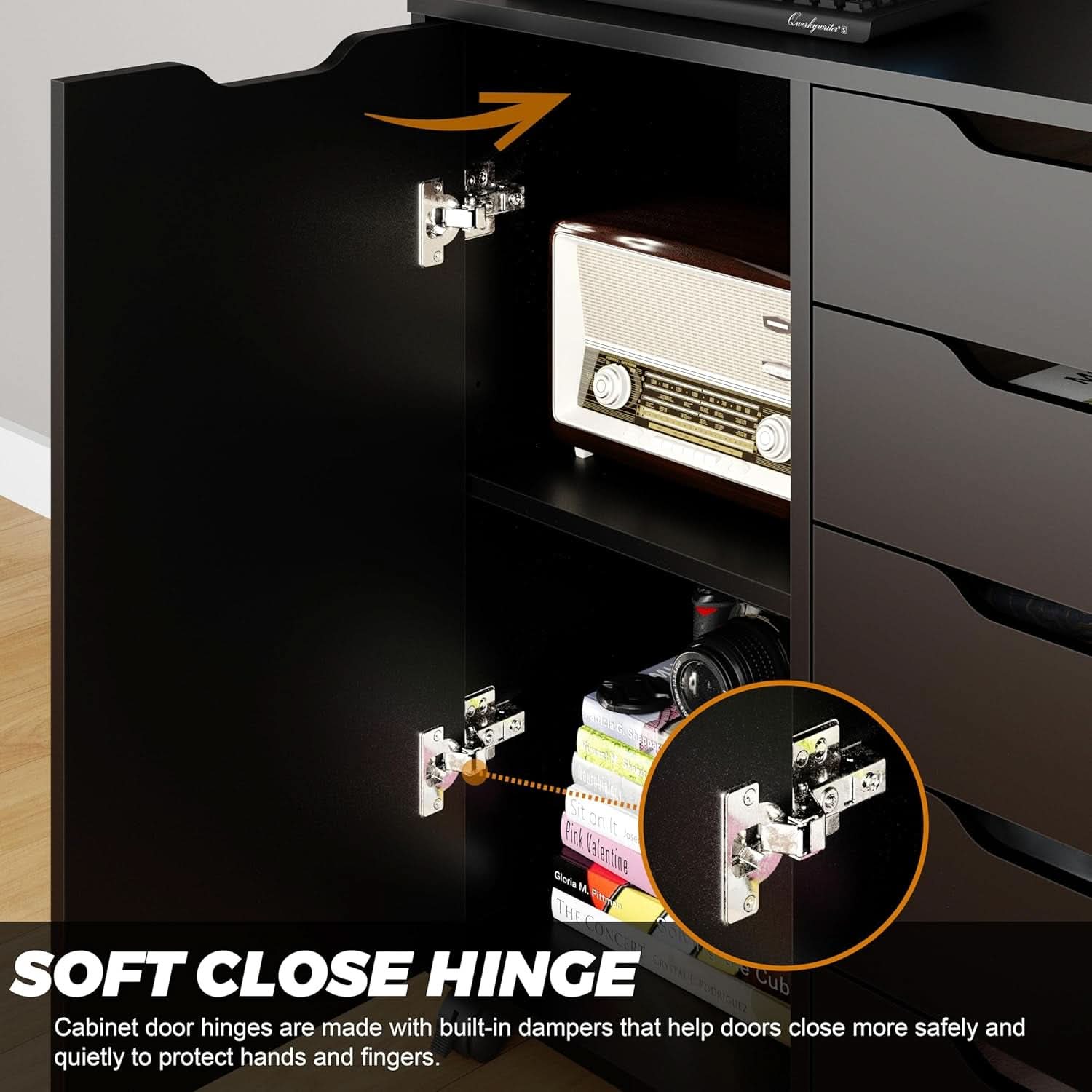 Premium SolidWood Black Five Drawer Interlocking Chest