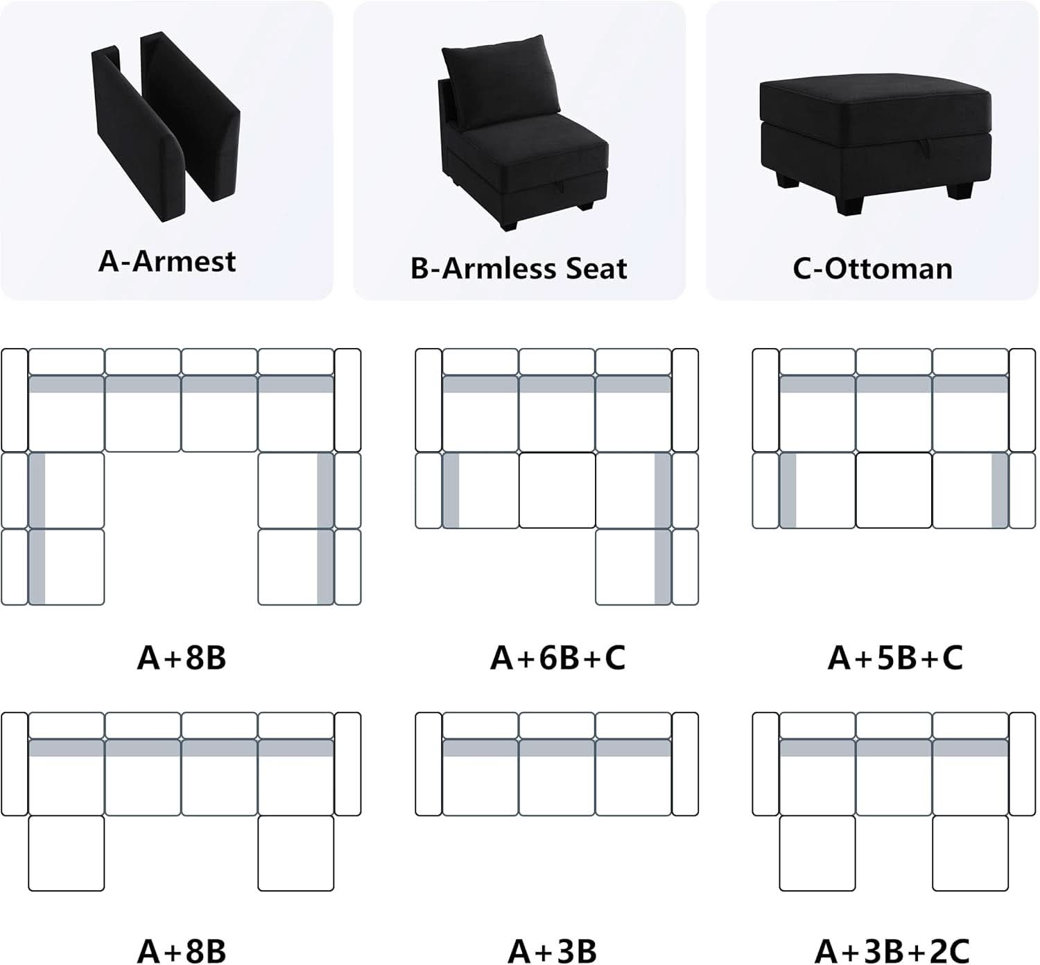Premium Velvet Black Multifunctional Storage Ottoman