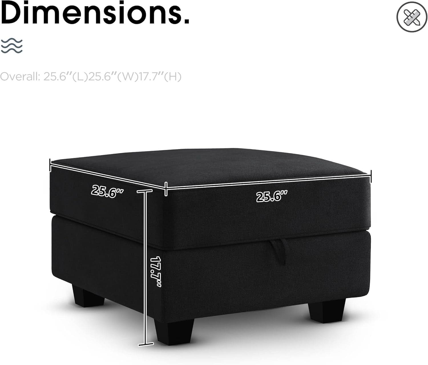 Premium Velvet Black Multifunctional Storage Ottoman
