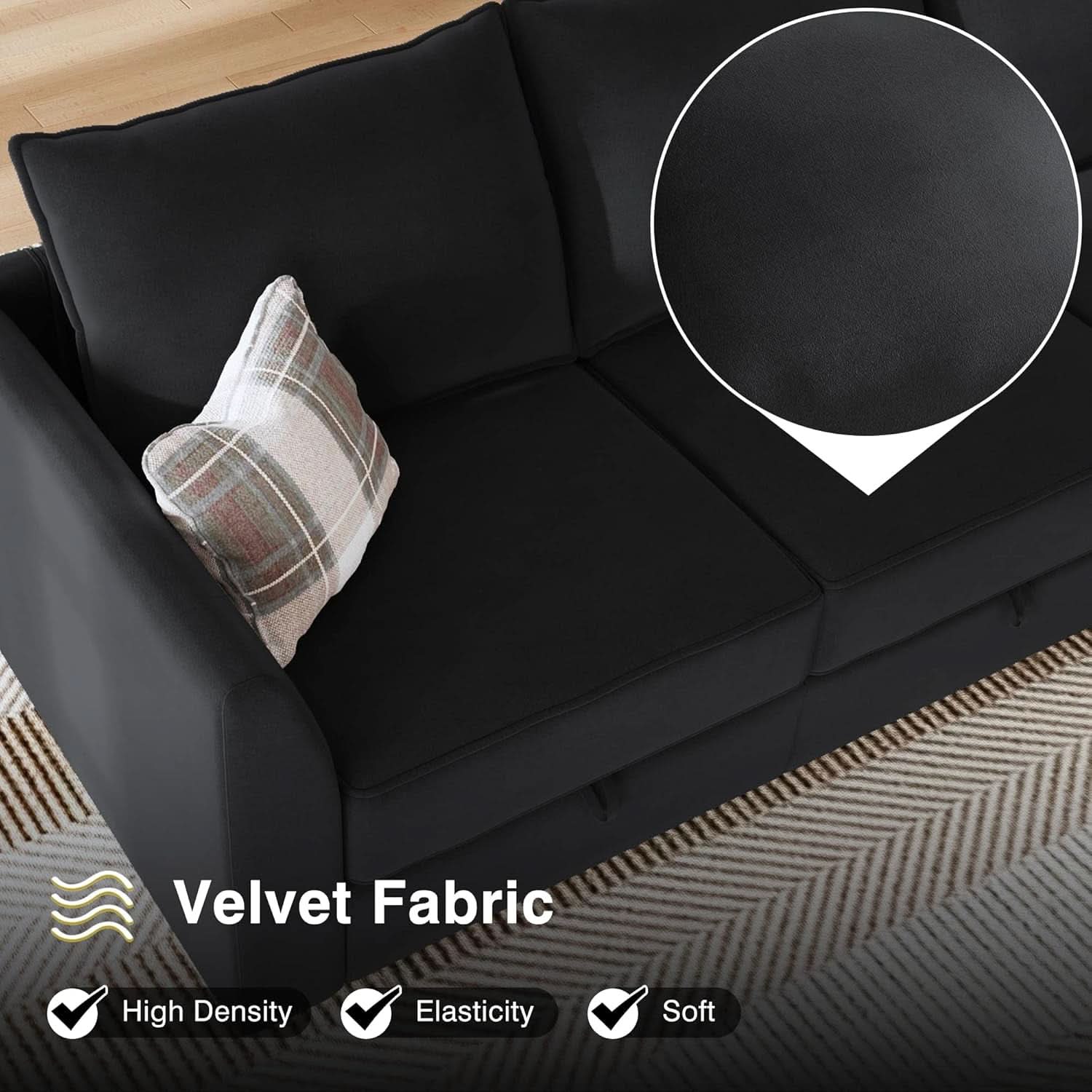 Premium Velvet Black Multifunctional Storage Ottoman
