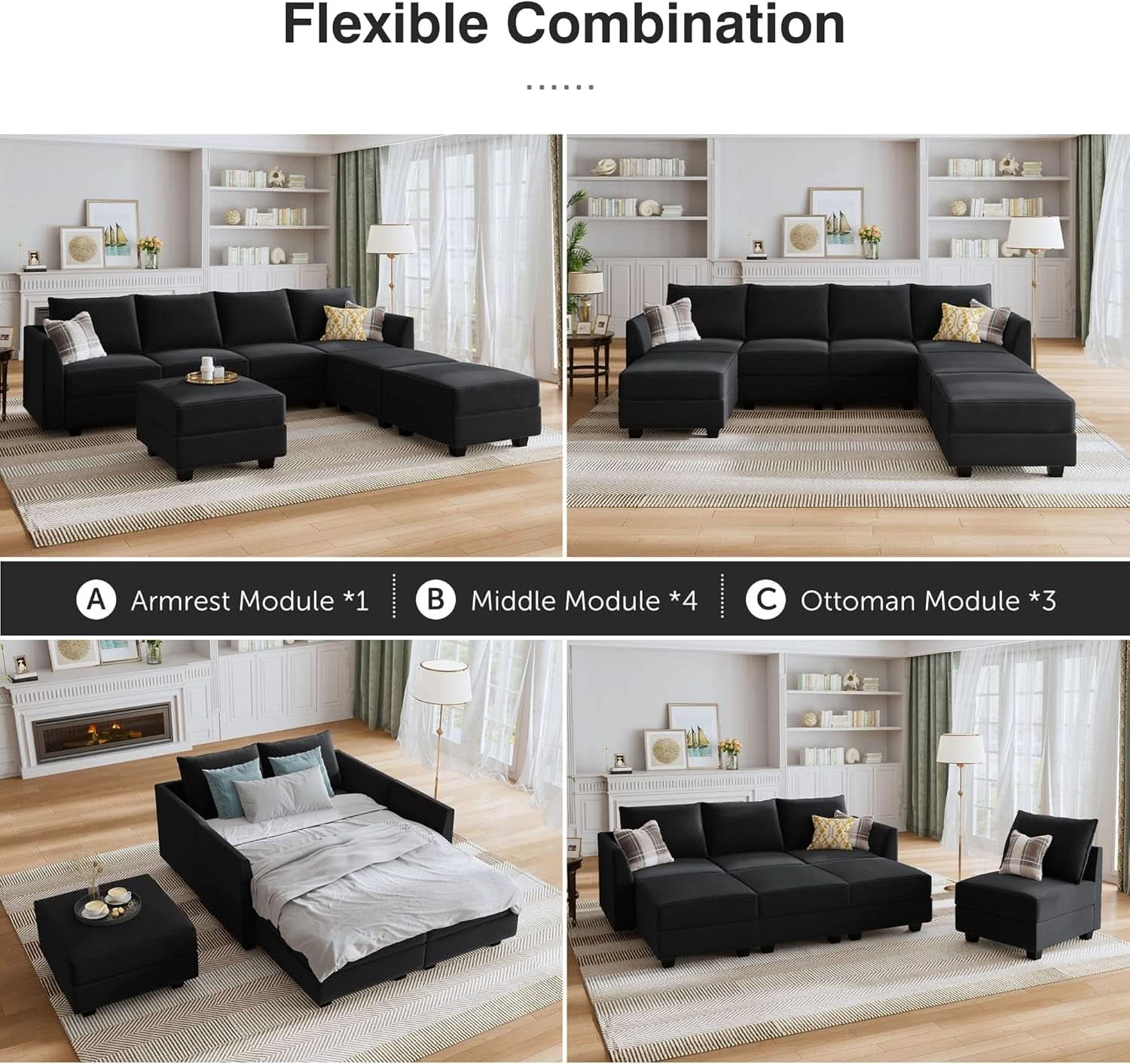 Premium Velvet Black Multifunctional Storage Ottoman