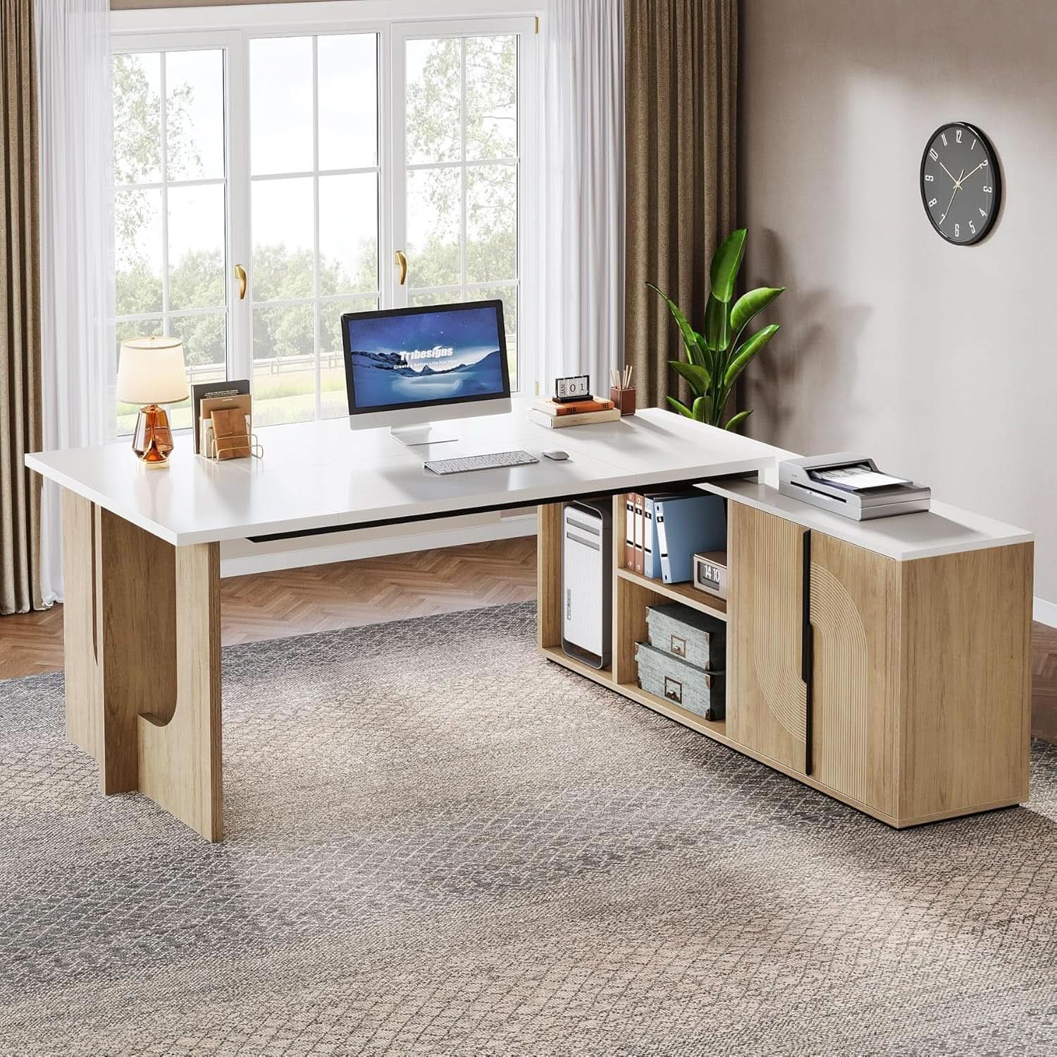 Premium White Engineered Wood Corner Desk 74.8 Inches