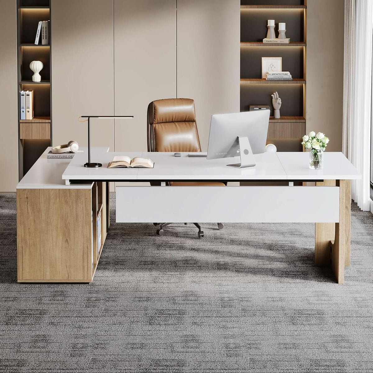 Premium White Engineered Wood Corner Desk 74.8 Inches