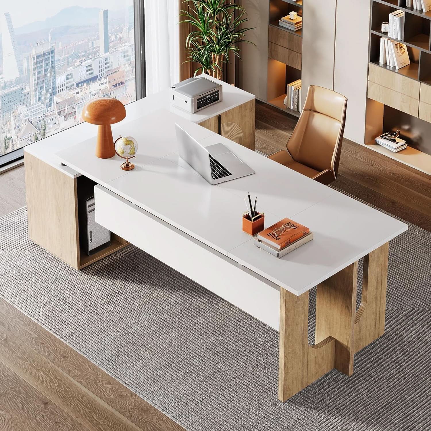 Premium White Engineered Wood Corner Desk 74.8 Inches