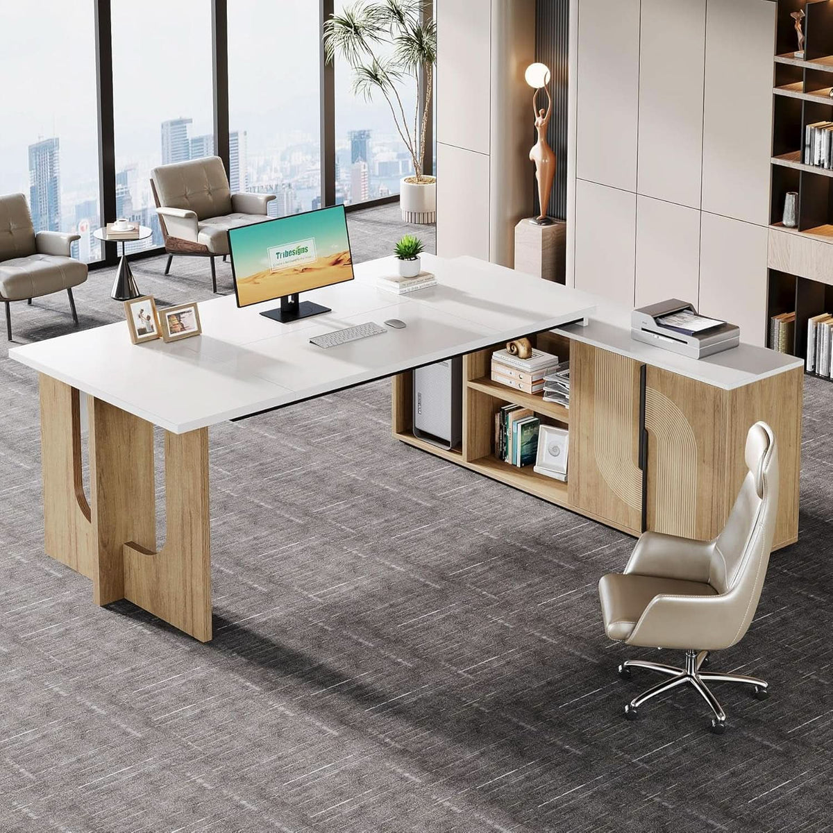 Premium White Engineered Wood Corner Desk 74.8 Inches