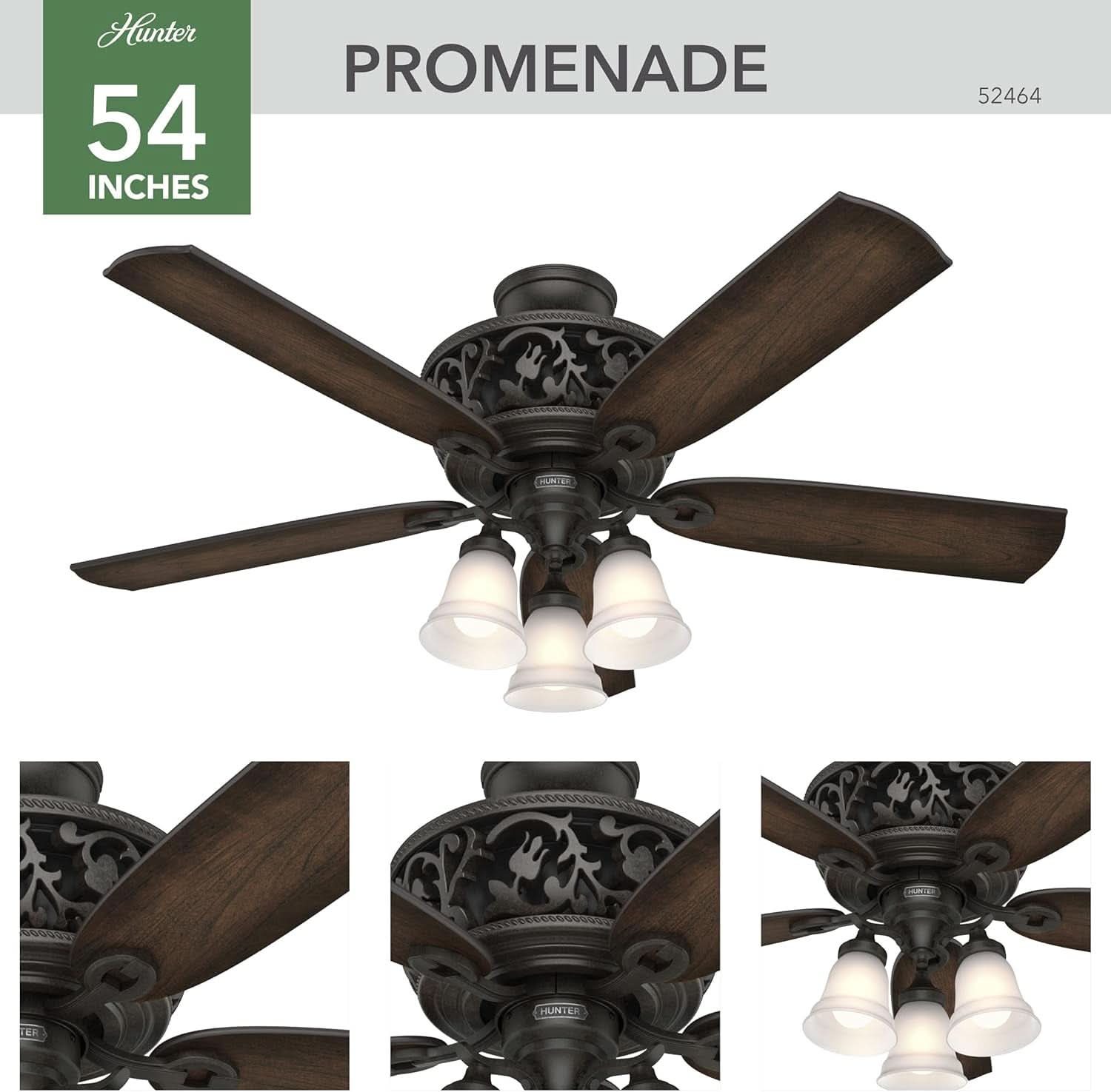Promenade 54 Inch Indoor Ceiling Fan LED Lights Bronze Finish DC Motor Remote