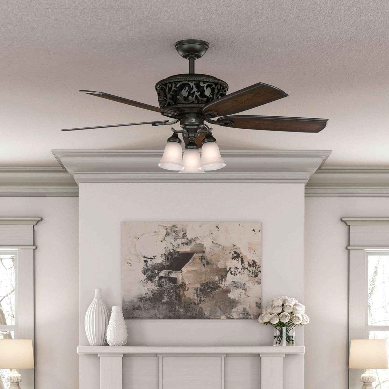 Promenade 54 Inch Indoor Ceiling Fan LED Lights Bronze Finish DC Motor Remote