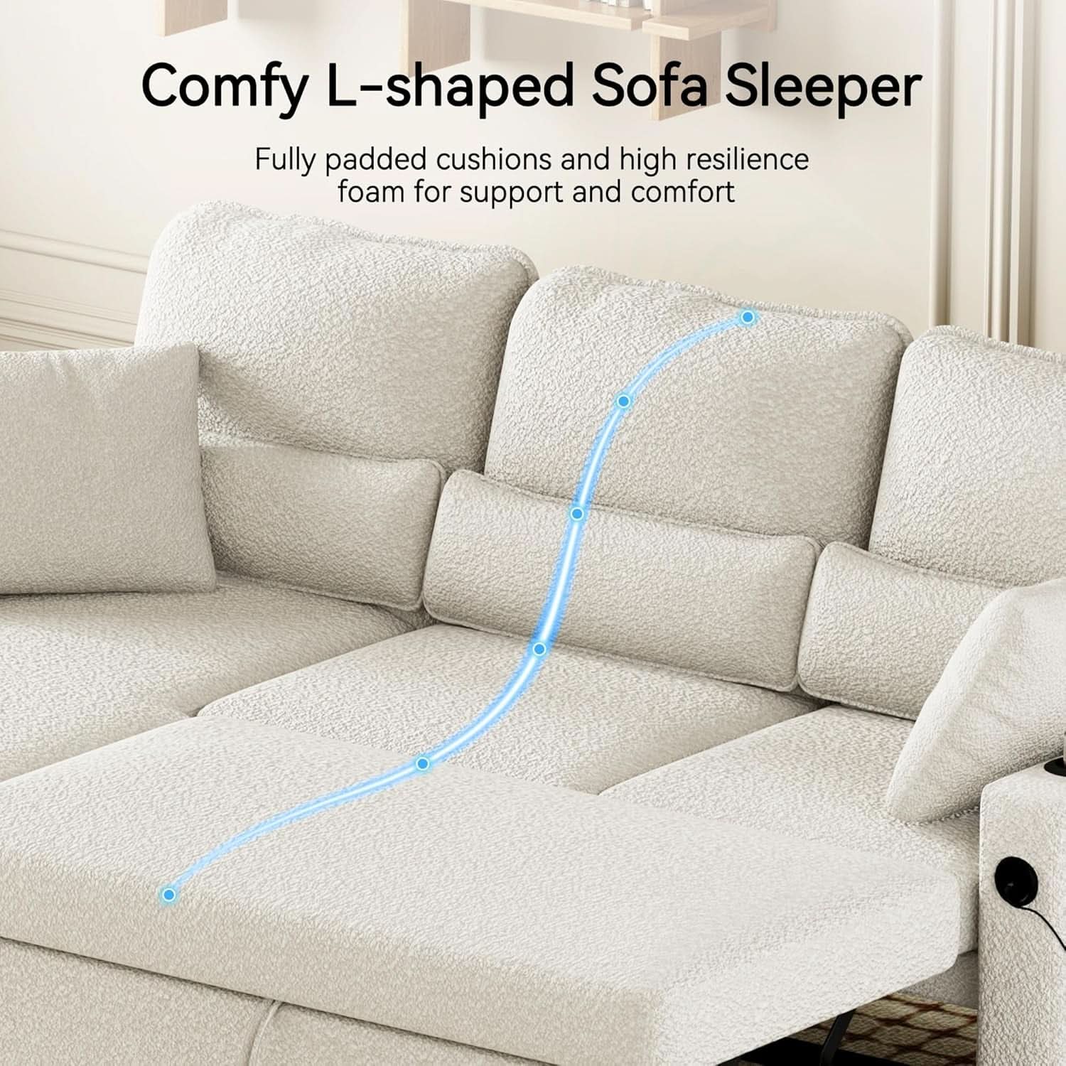 Pull Out Convertible Sofa Bed With Hidden Storage Teddy White