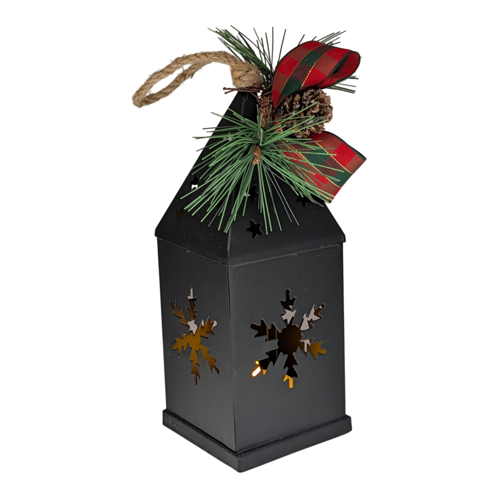Punched-Tin Lighted Lantern - Matte Black