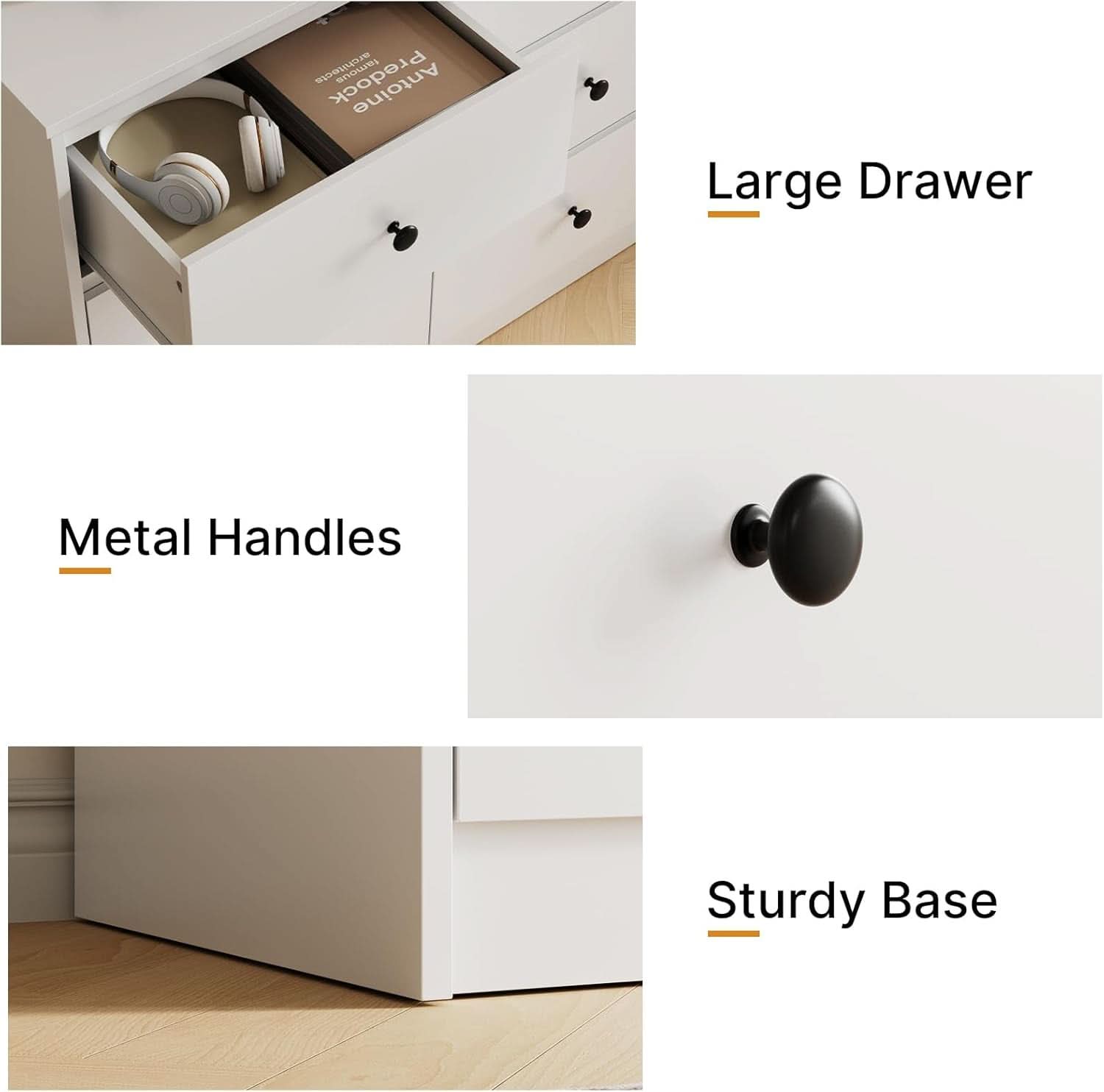 Pure White Nine Drawer Dresser 59 Inches Gold Handles