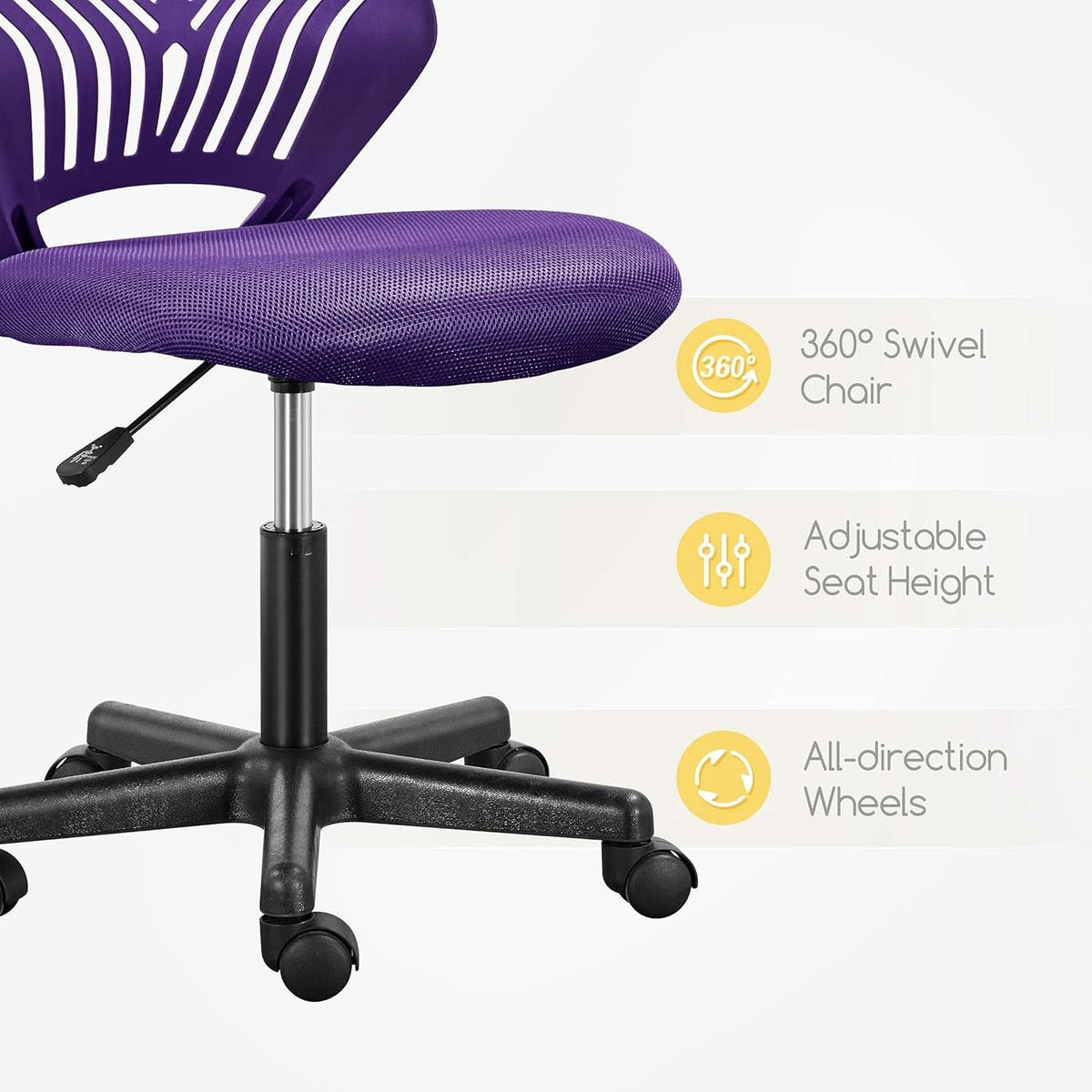 Purple Adjustable Desk Chair With Lumbar Support Swivel
