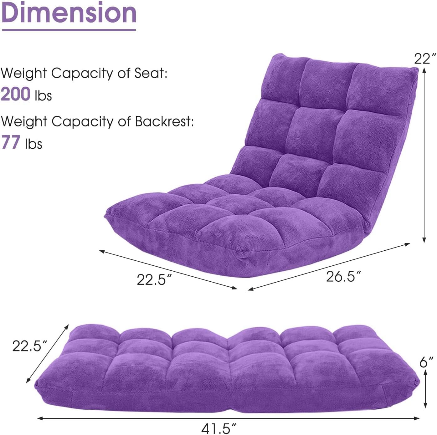 Purple Floor Chair With Back Support 14 Position Adjustable