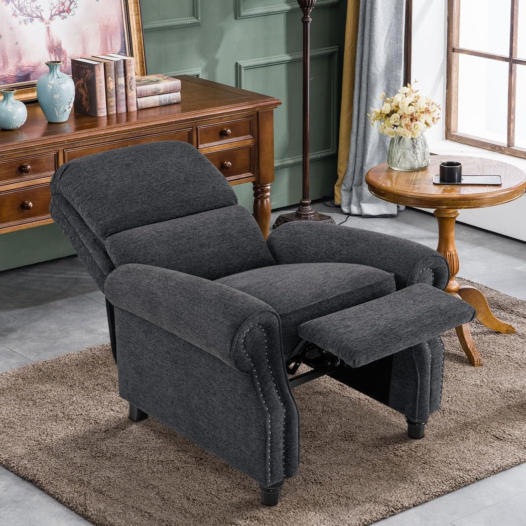 Pushback Recliner Chair Grey With Adjustable Recline