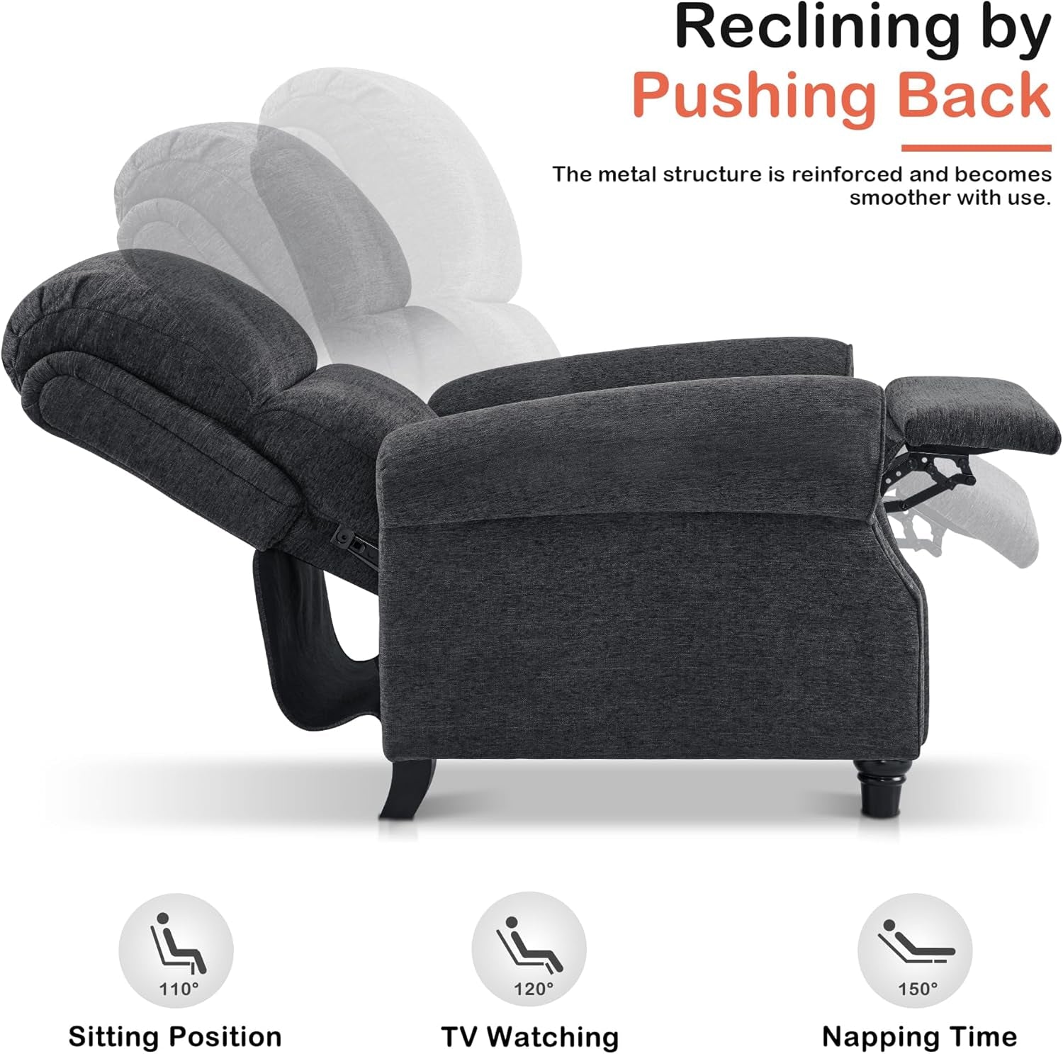 Pushback Recliner Chair Grey With Adjustable Recline