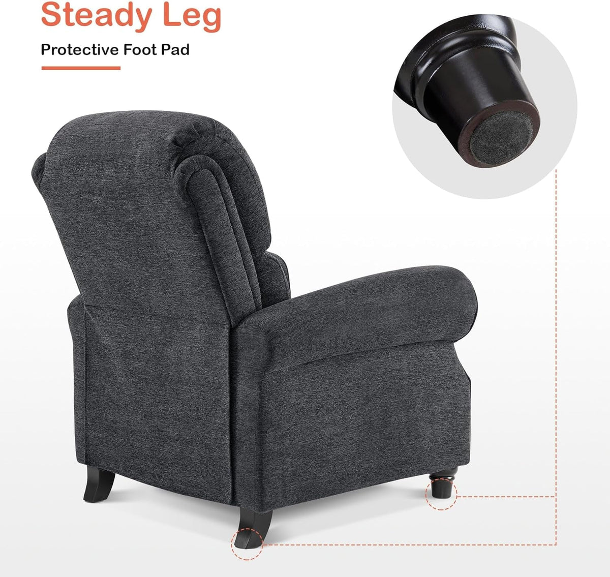 Pushback Recliner Chair Grey With Adjustable Recline
