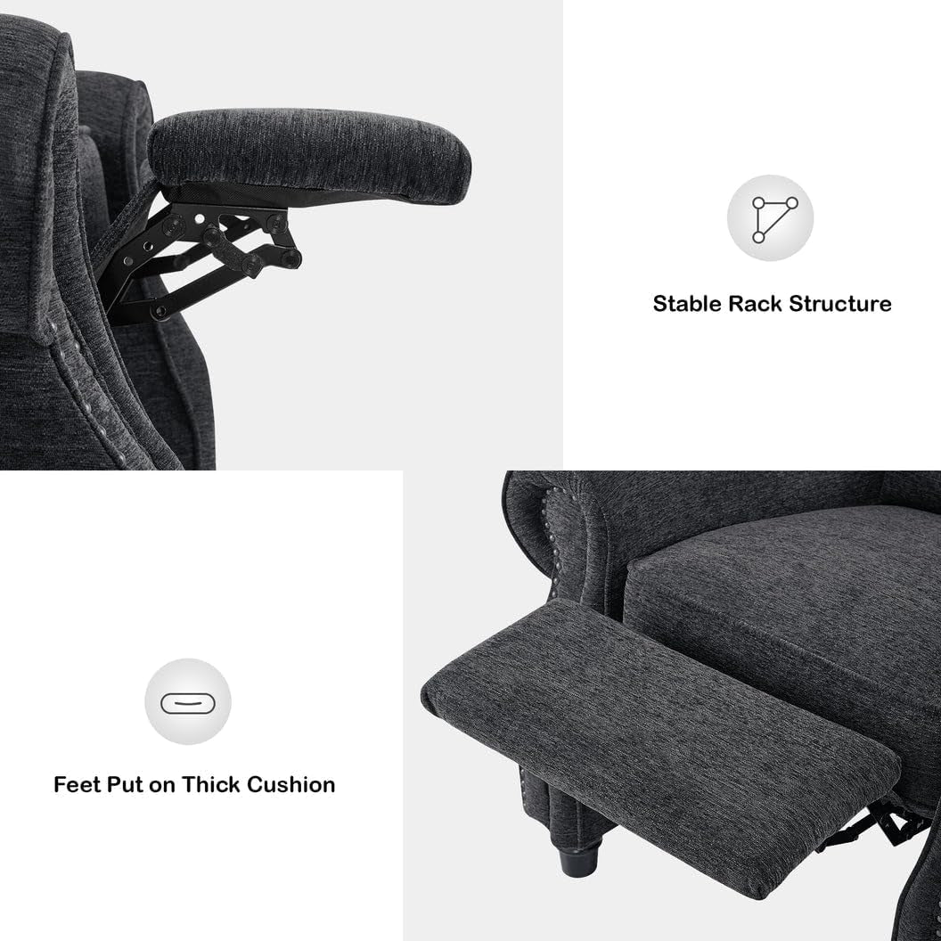 Pushback Recliner Chair Grey With Adjustable Recline