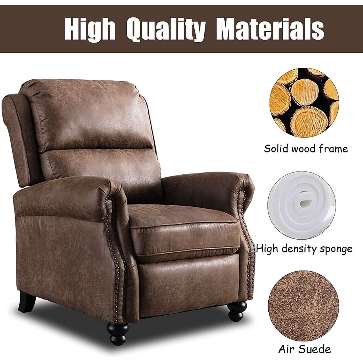 Pushback Recliner Chair Leather Rivet Decoration Chocolate