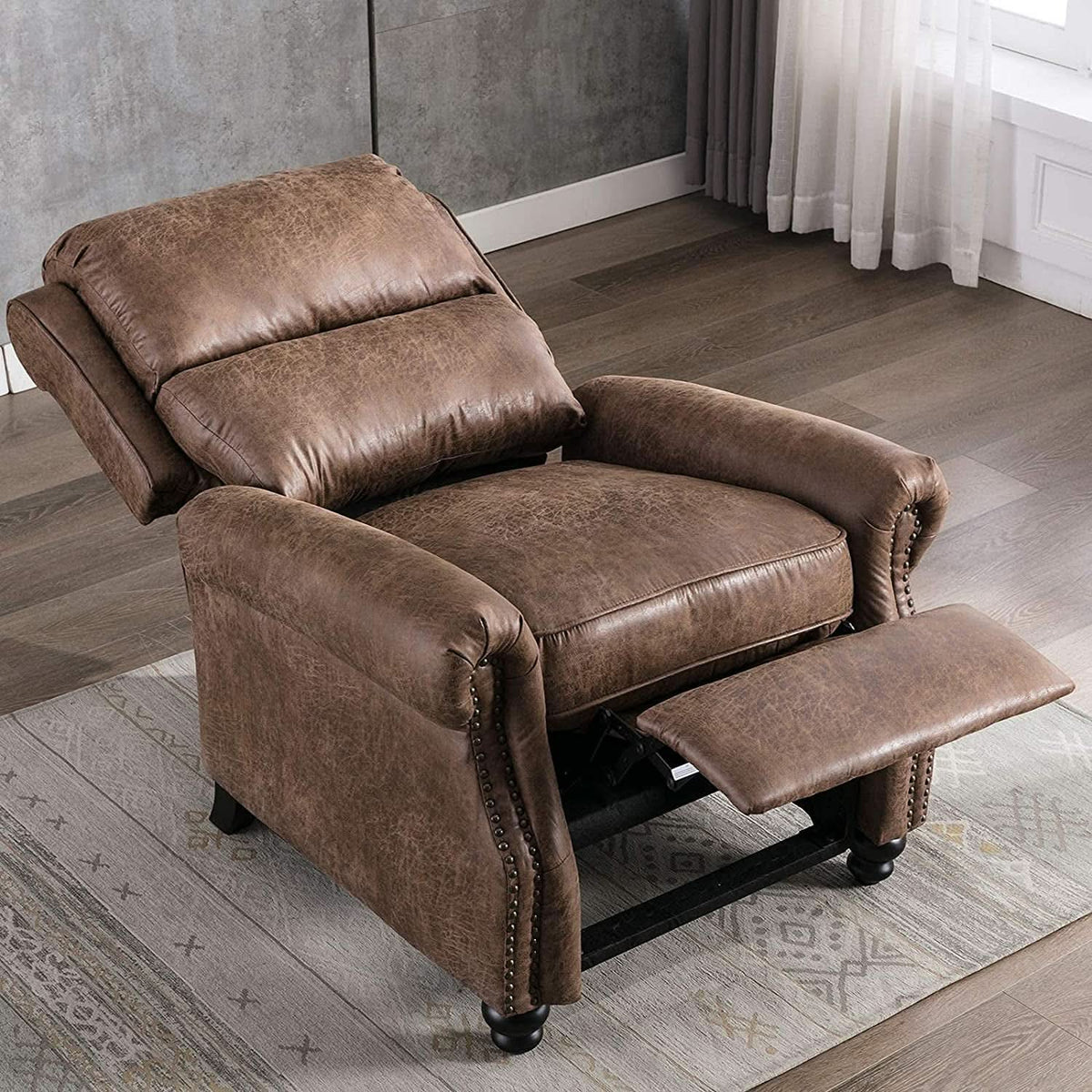 Pushback Recliner Chair Leather Rivet Decoration Chocolate