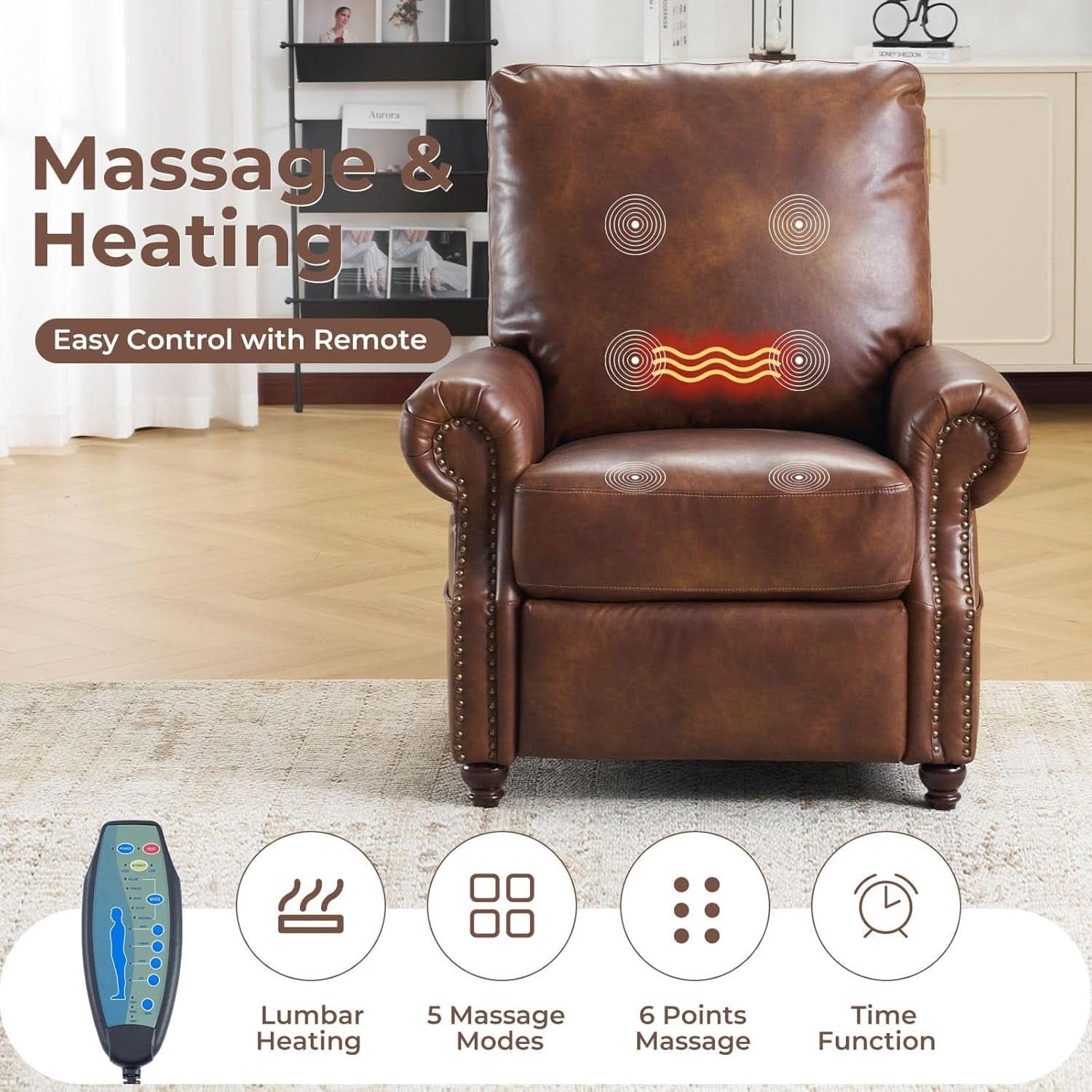 Pushback Recliner With Massage And Heating Light Brown