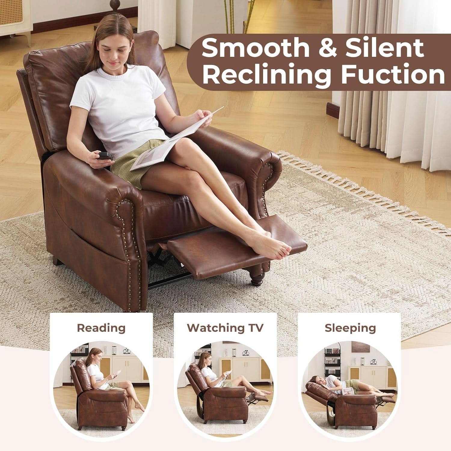 Pushback Recliner With Massage And Heating Light Brown