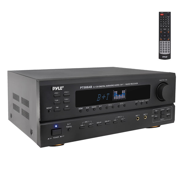 Pyle PT588AB Bluetooth 5.1-Channel Home Stereo Karaoke Receiver with Built-in