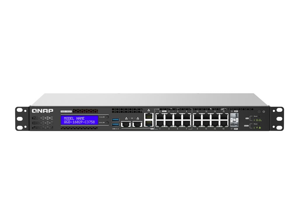 QNAP QGD-1602P - Switch - smart - 4 x 100/1000/2.5G (PoE++) + 4 x 100/1000/2.5G (PoE+) + 8 x 10/100/1000 (PoE+) + 2 x 10 Gigabit QGD-1602P-C3758-16G-US