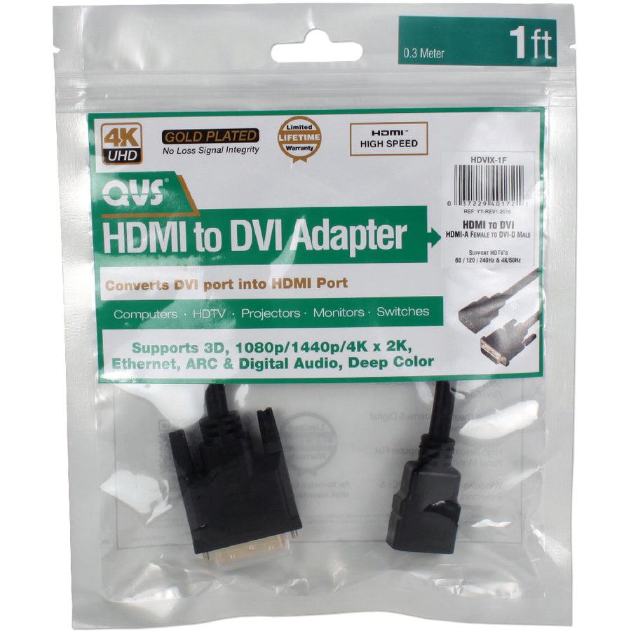 QVS 1ft DVI Male to HDMI Female 4K UltraHD Conversion Adaptor Cable HDVIX-1F
