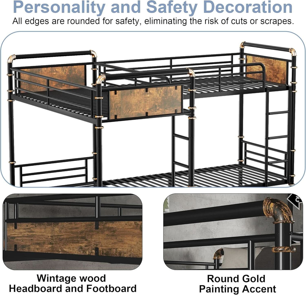 Quad Bunk Bed Twin Size Metal With Ladders Detachable Black