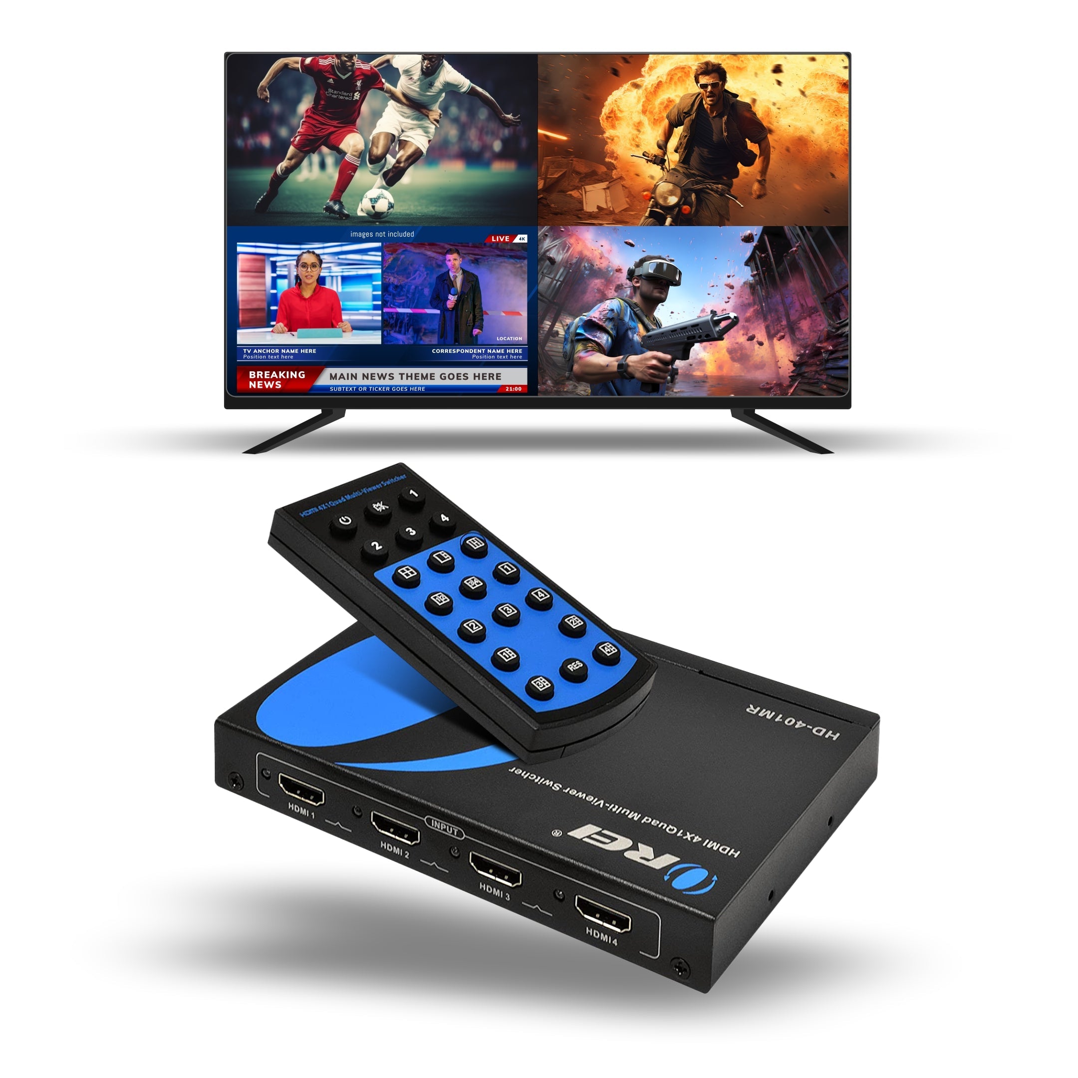 Quad Multi Viewer 4x1 Seamless HDMI Switch With HDMI Output Full HD 1080p (HD-401MR)