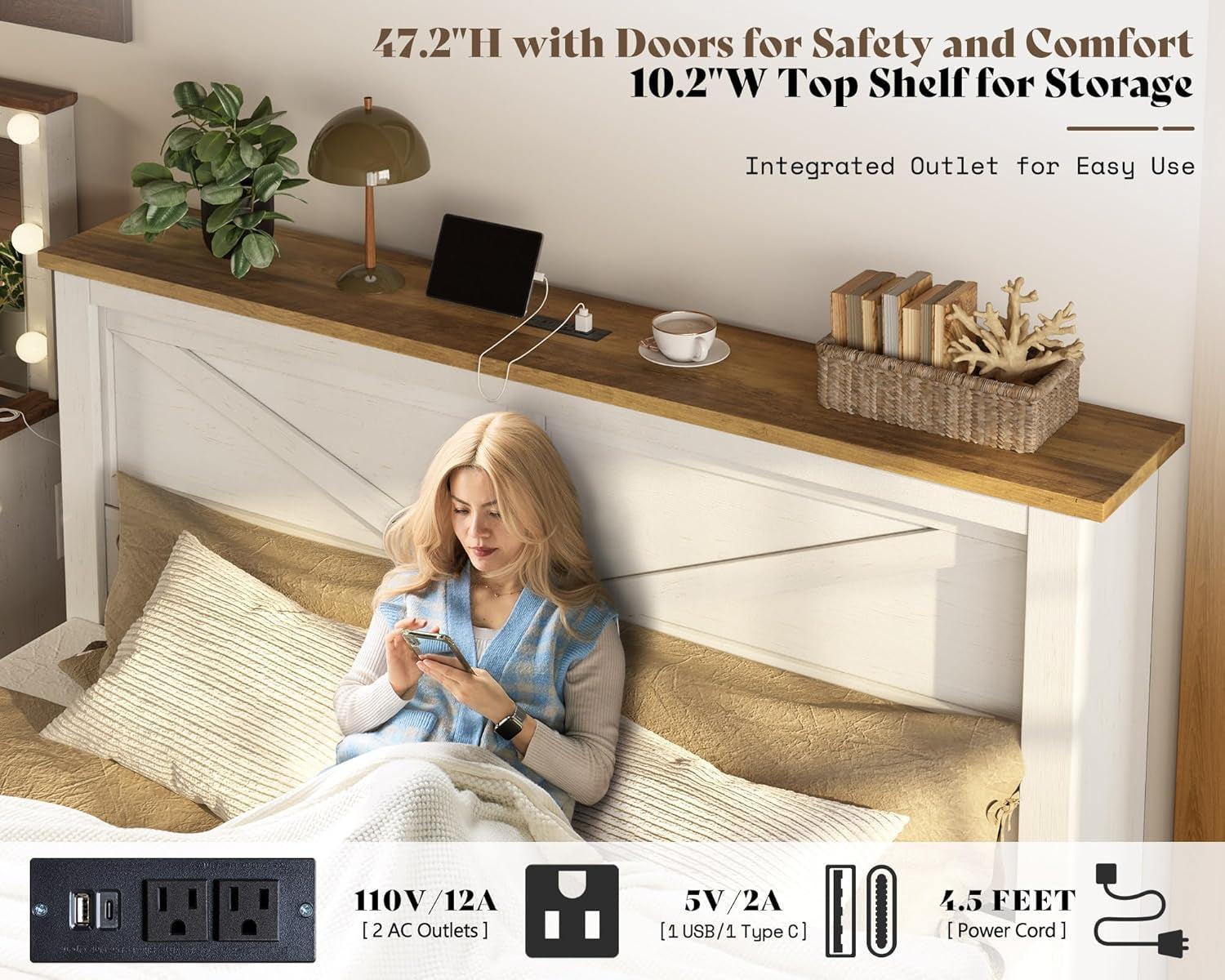 Queen Bed Frame With Hidden Headboard Charging Station