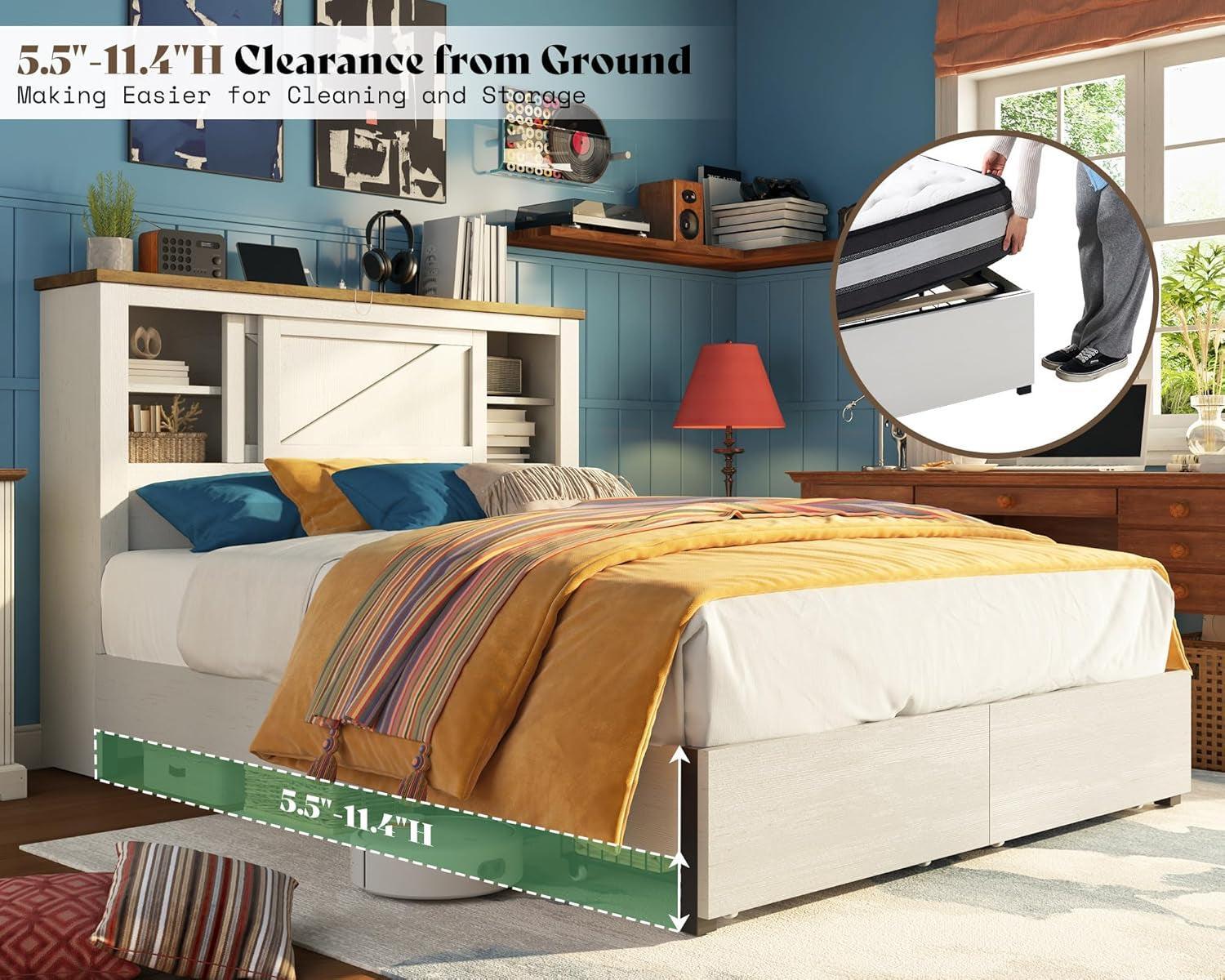 Queen Bed Frame With Hidden Headboard Charging Station
