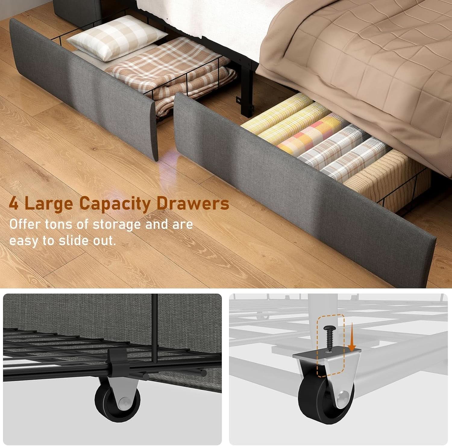 Queen Bed Frame With Storage Headboard LED Lighting