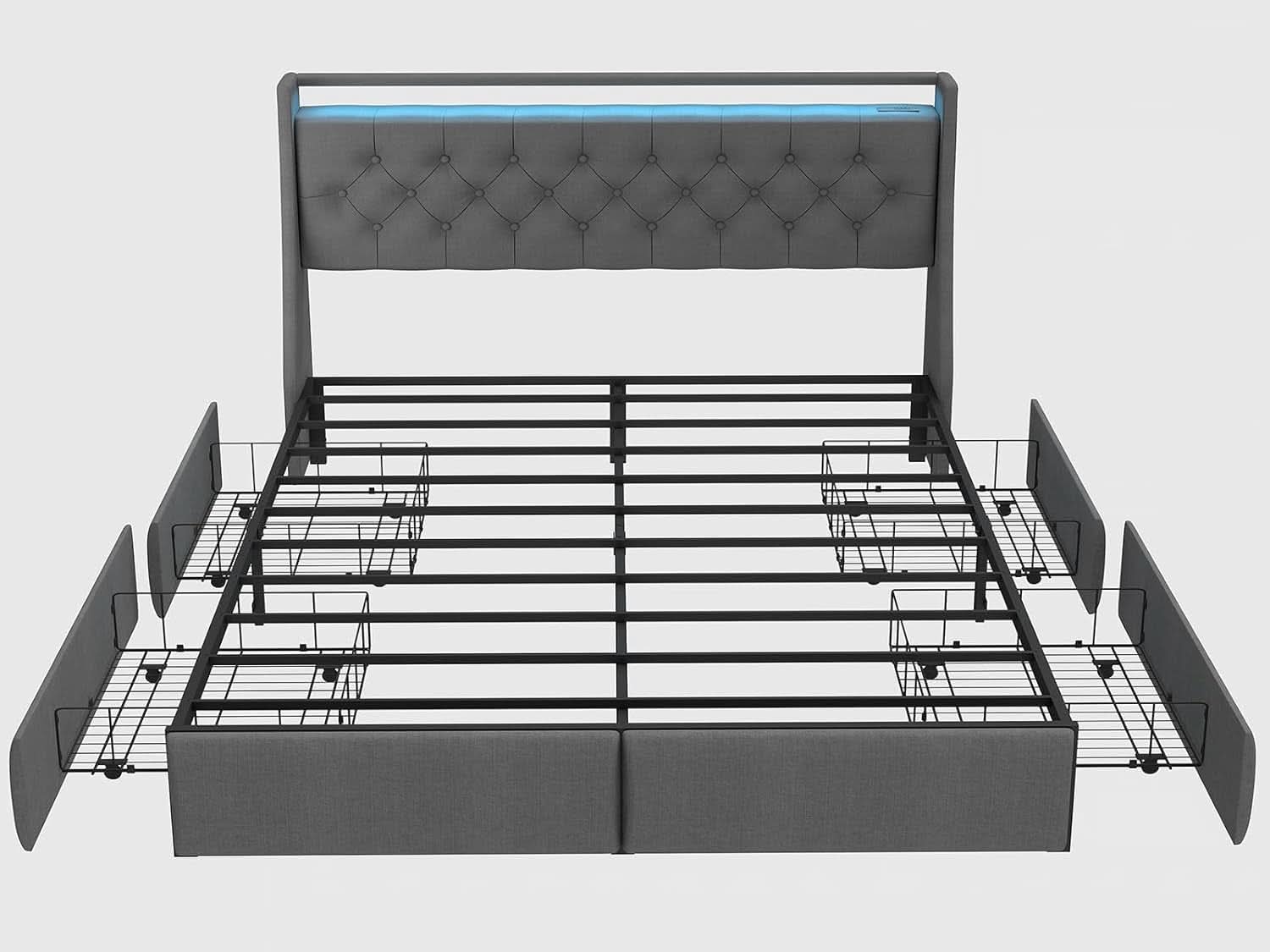 Queen Bed Frame With Storage Headboard LED Lighting