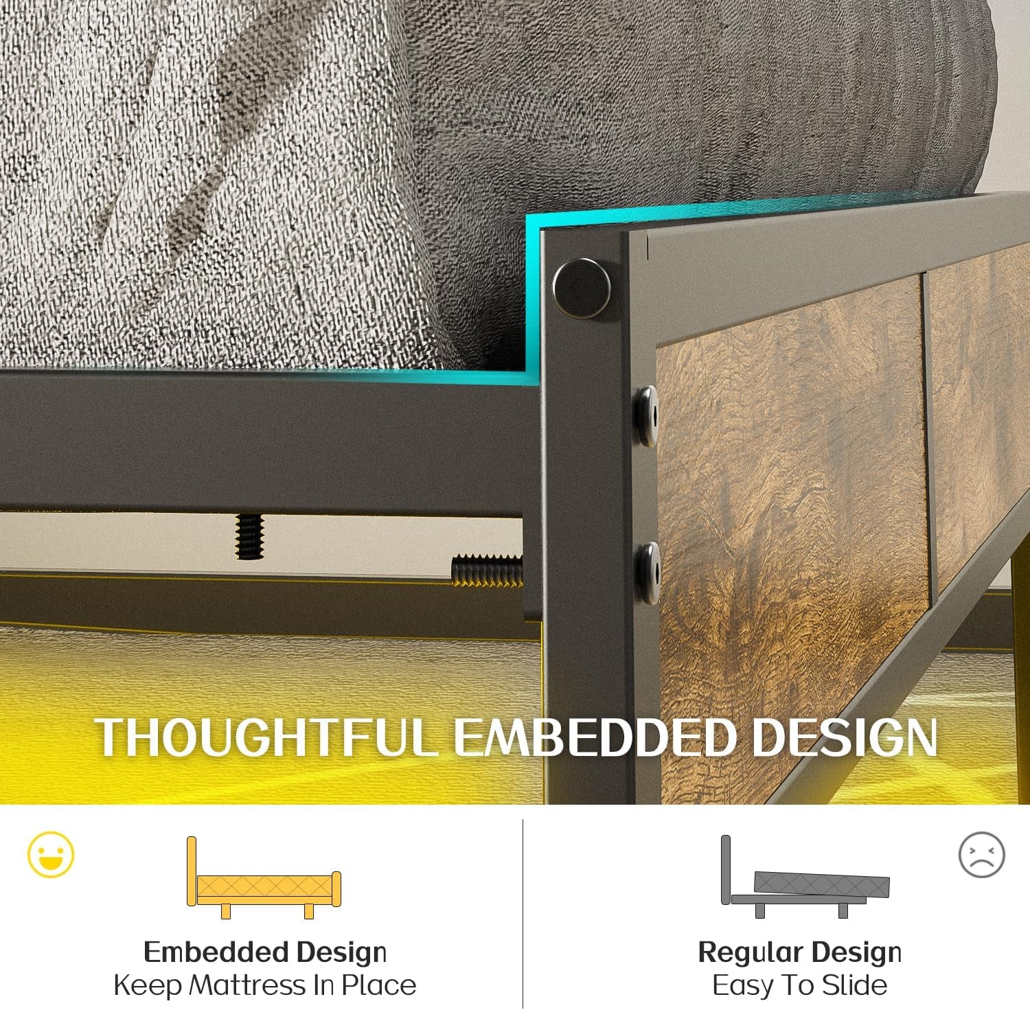 Queen Bed Frame With USB Charging And LED Illumination