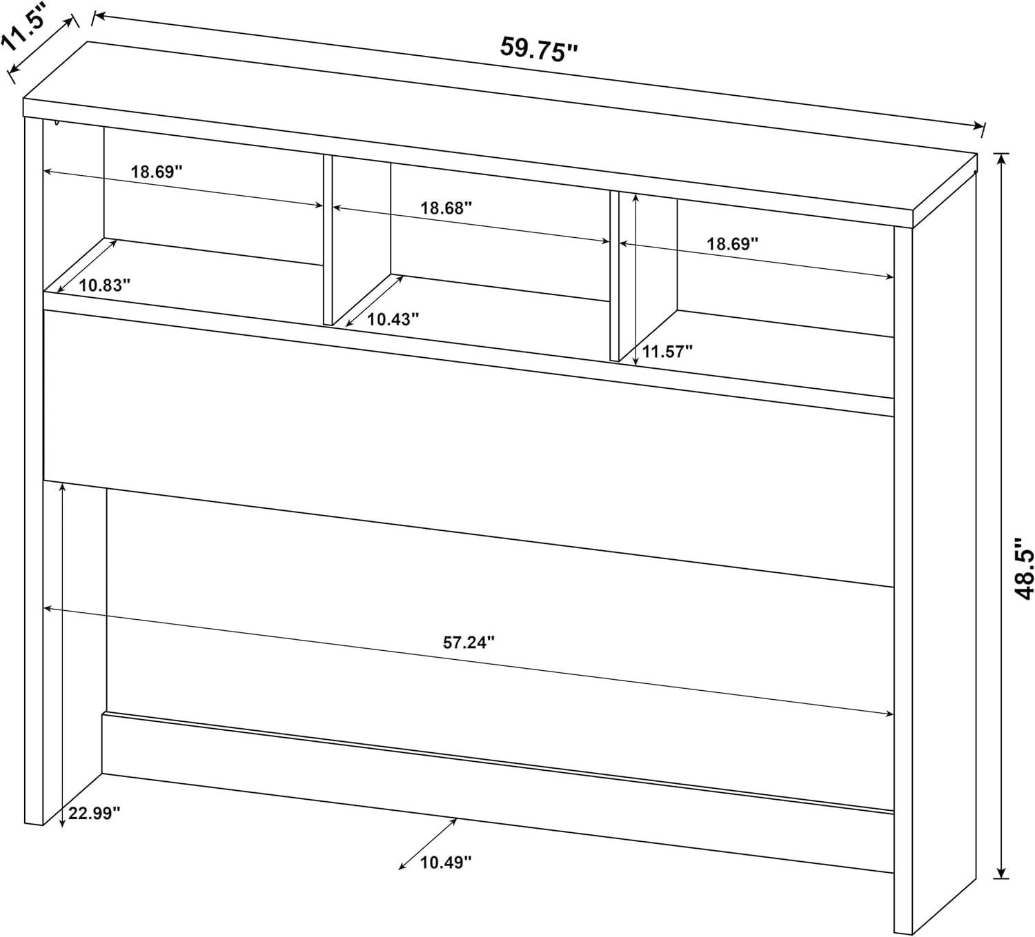 Queen Bookcase Headboard with Dark Pine Finish