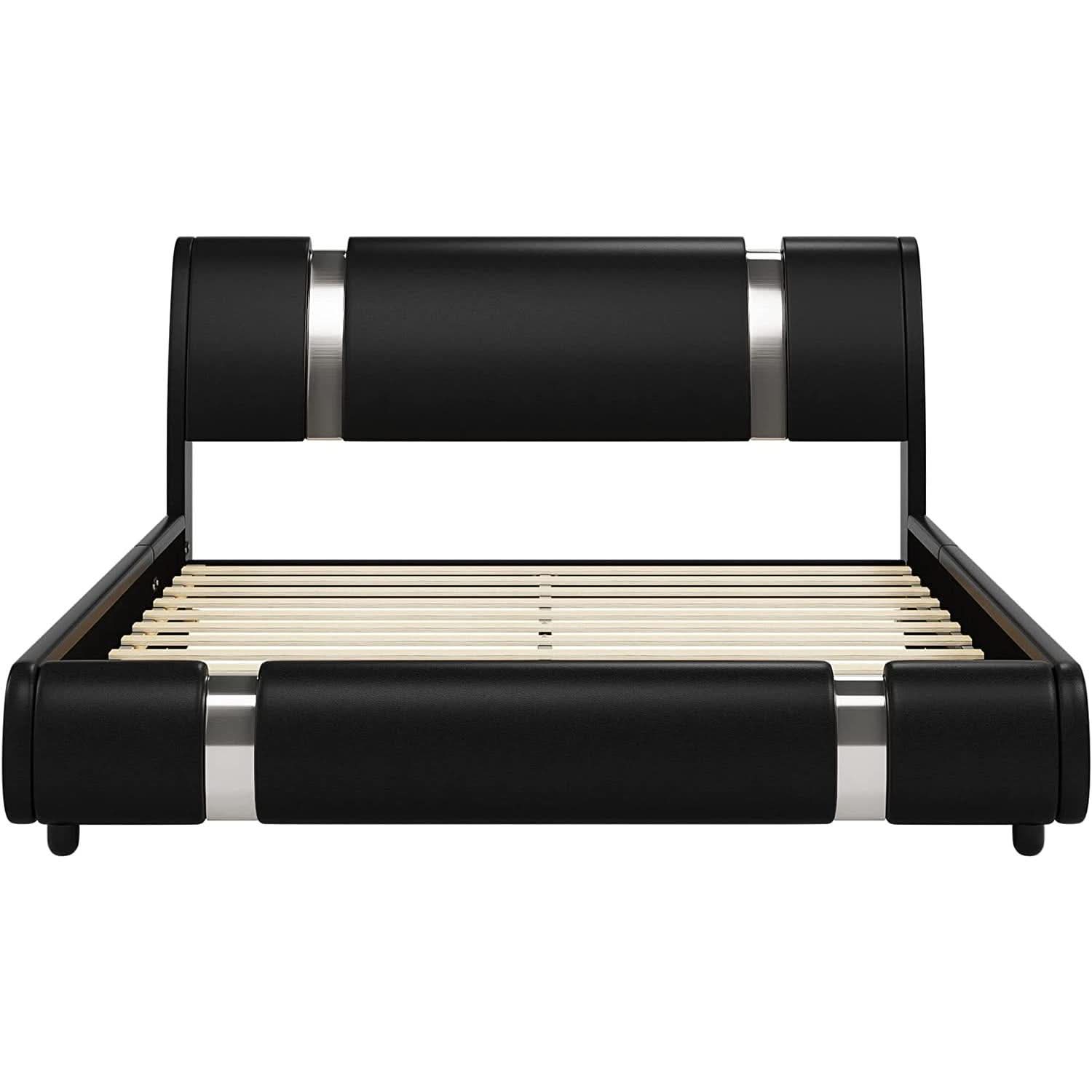 Queen Faux Leather Bed Frame With Adjustable Headboard