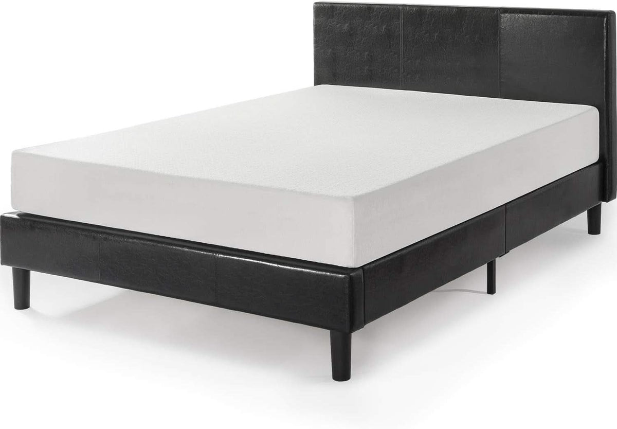 Queen Faux Leather Platform Bed Frame With Wood Slats