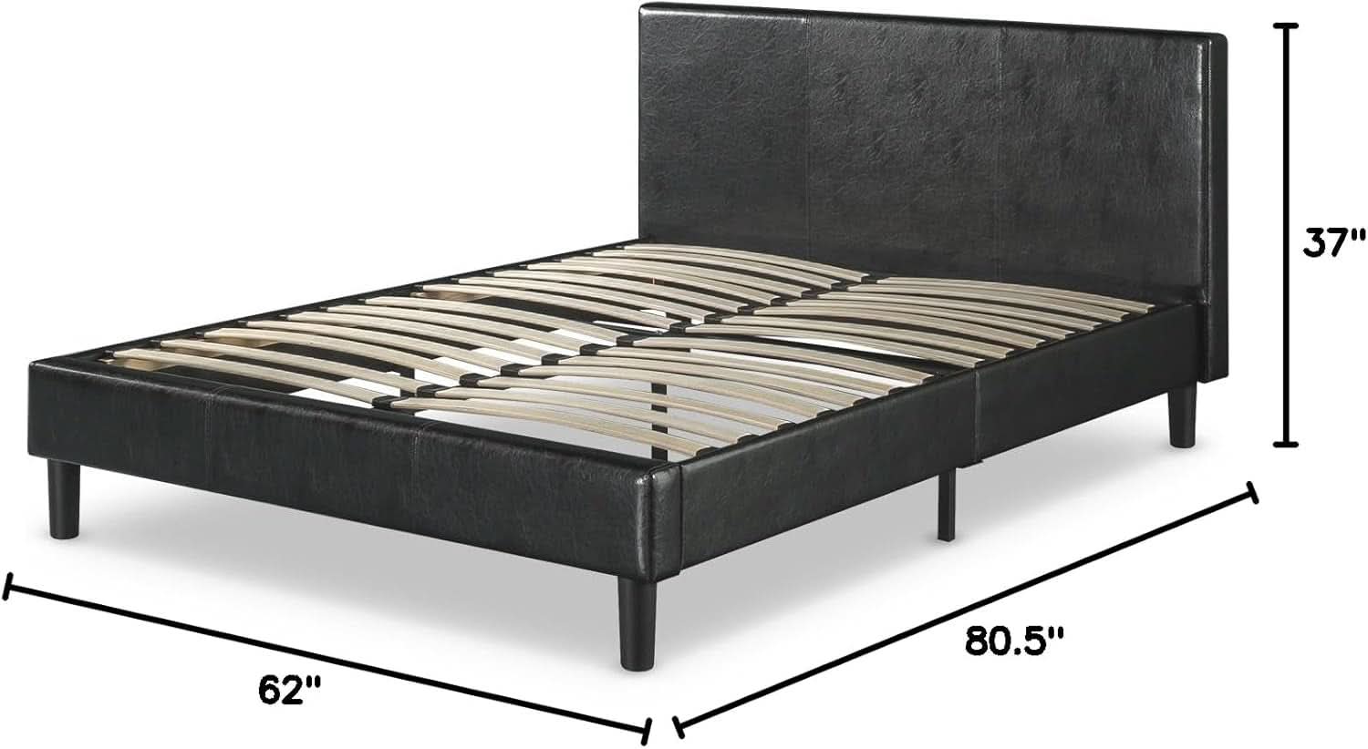 Queen Faux Leather Platform Bed Frame With Wood Slats